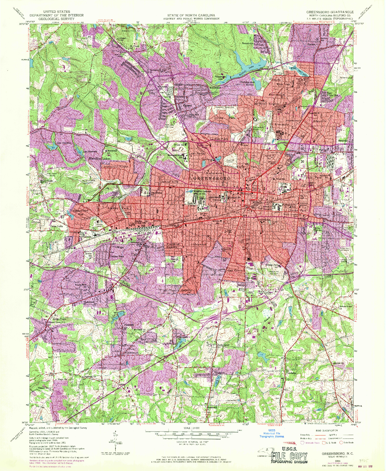 USGS 1:24000-SCALE QUADRANGLE FOR GREENSBORO, NC 1951