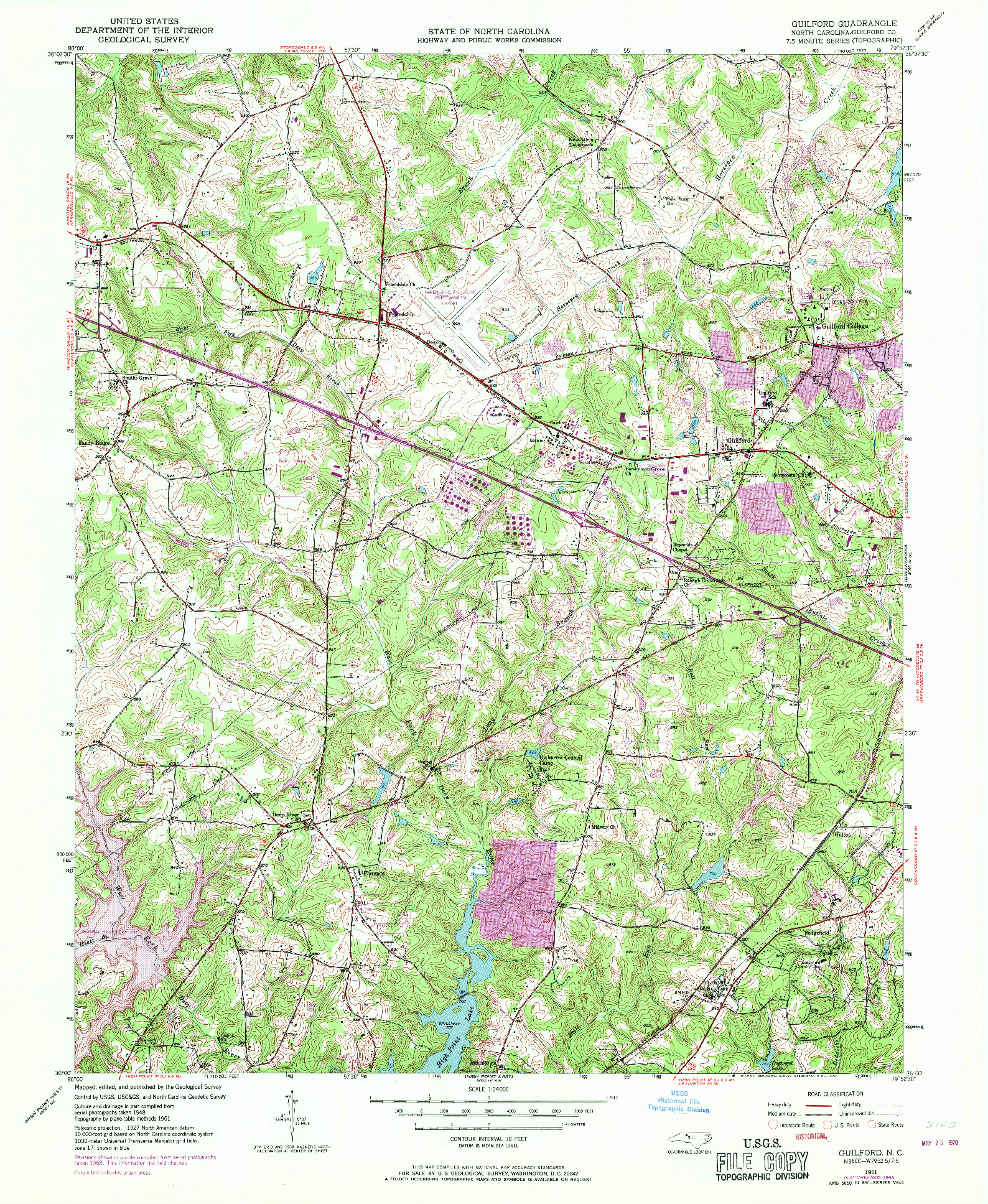 USGS 1:24000-SCALE QUADRANGLE FOR GUILFORD, NC 1951