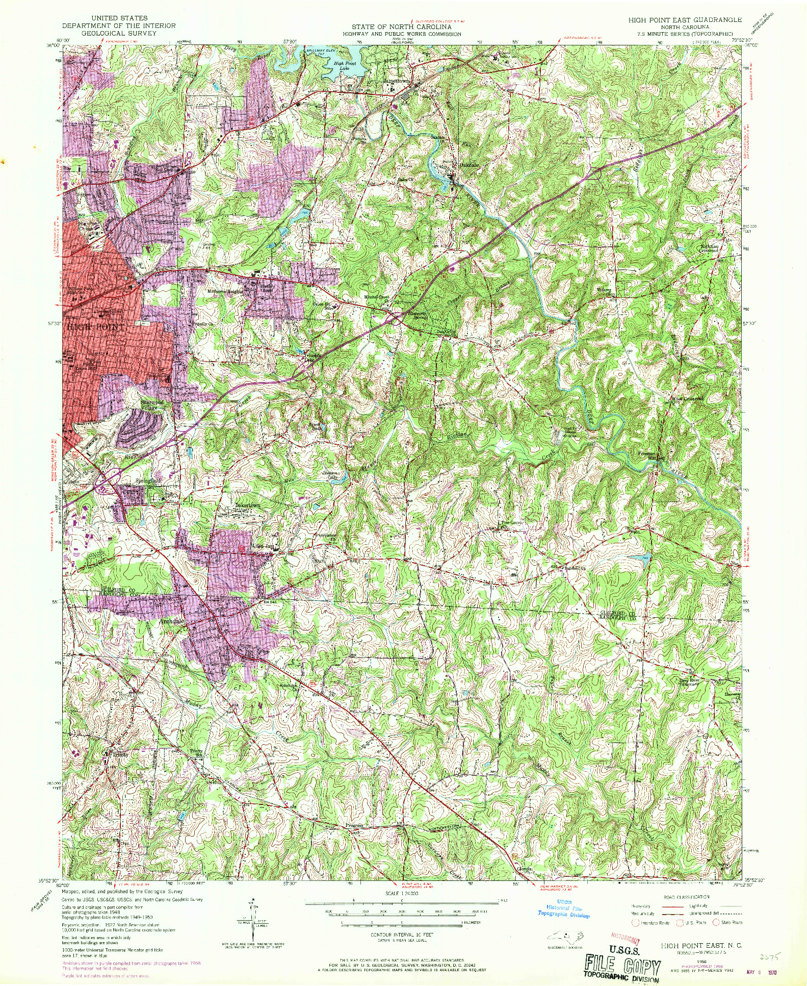 USGS 1:24000-SCALE QUADRANGLE FOR HIGH POINT EAST, NC 1950