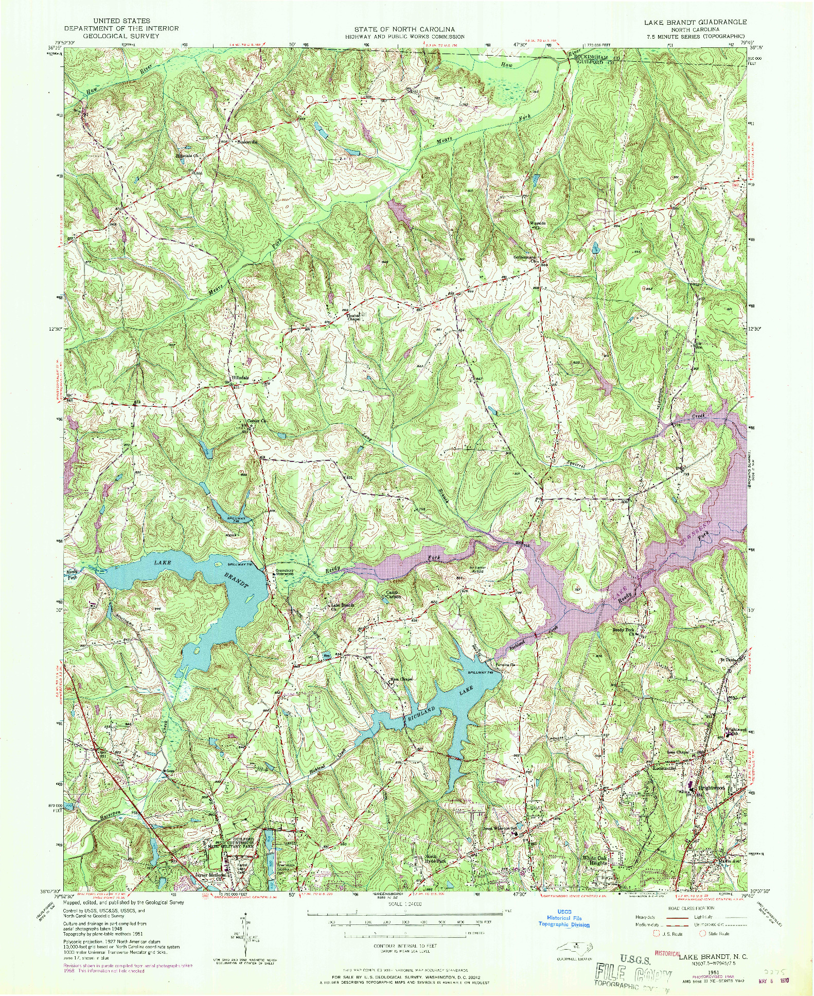 USGS 1:24000-SCALE QUADRANGLE FOR LAKE BRANDT, NC 1951