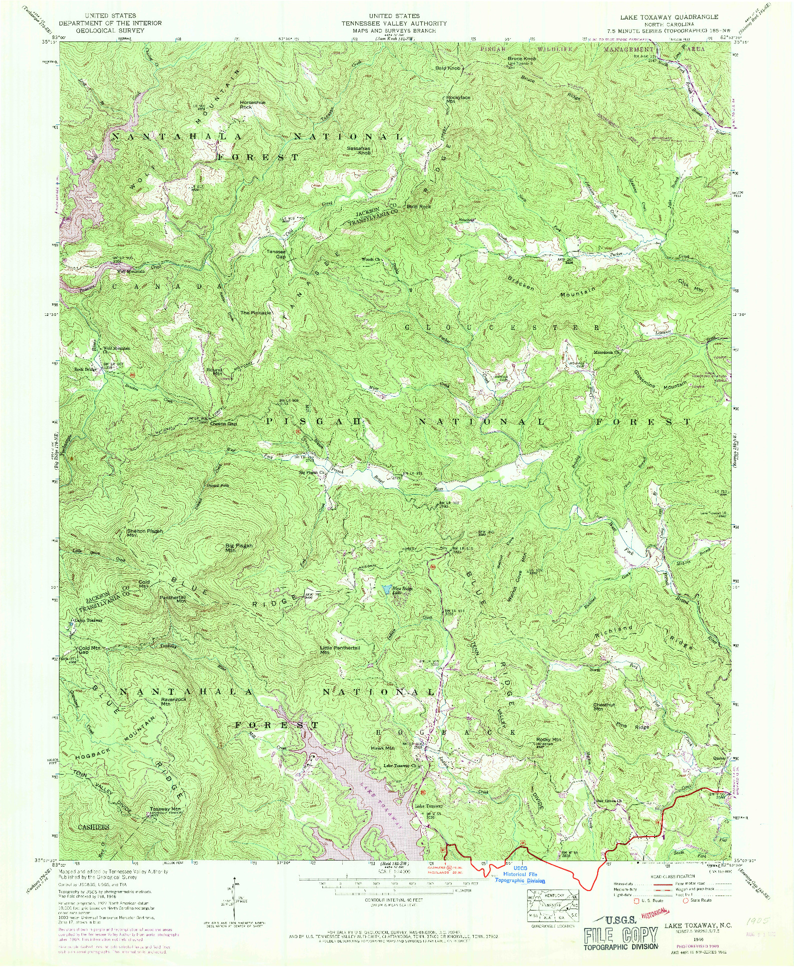 USGS 1:24000-SCALE QUADRANGLE FOR LAKE TOXAWAY, NC 1946