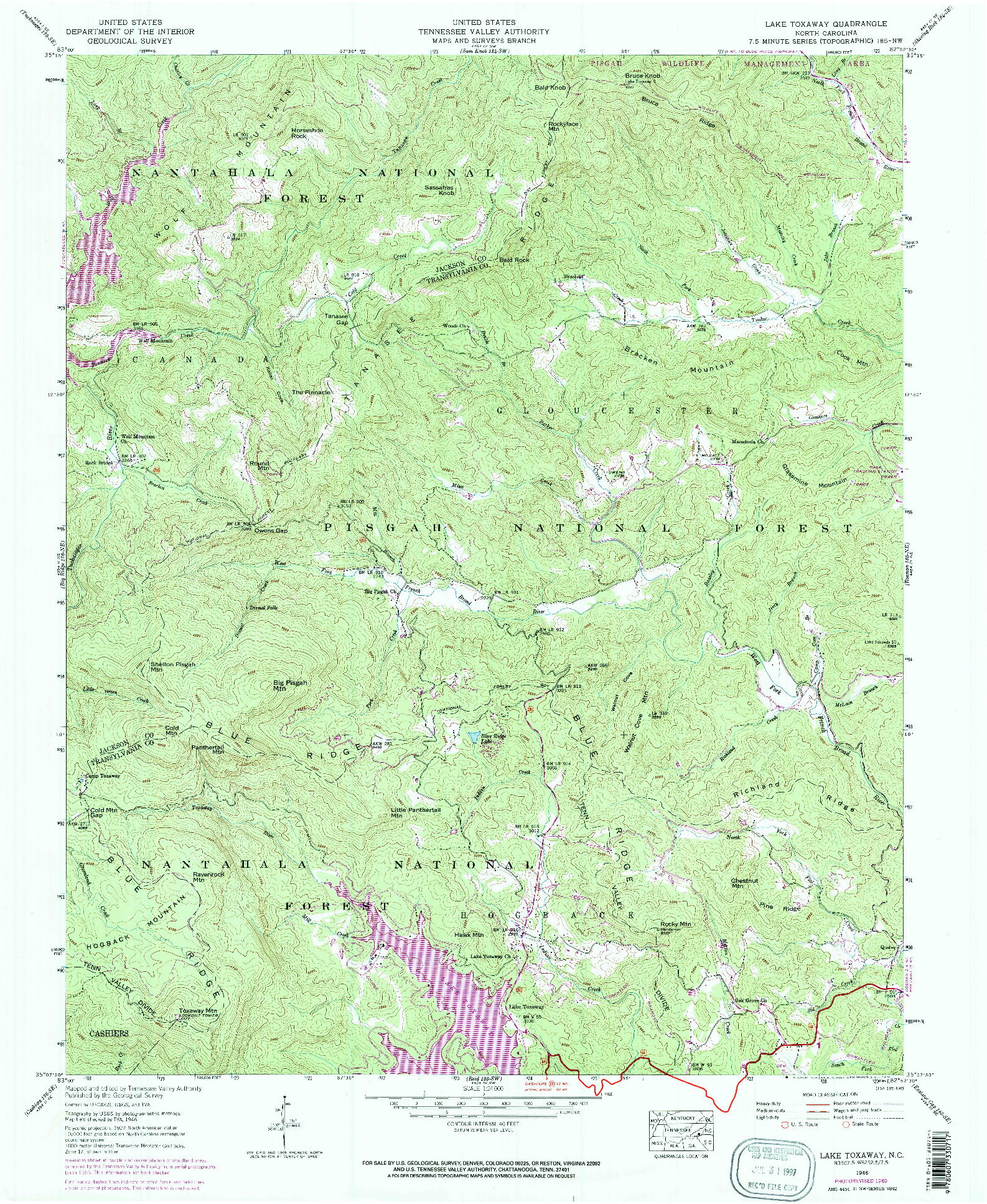 USGS 1:24000-SCALE QUADRANGLE FOR LAKE TOXAWAY, NC 1946