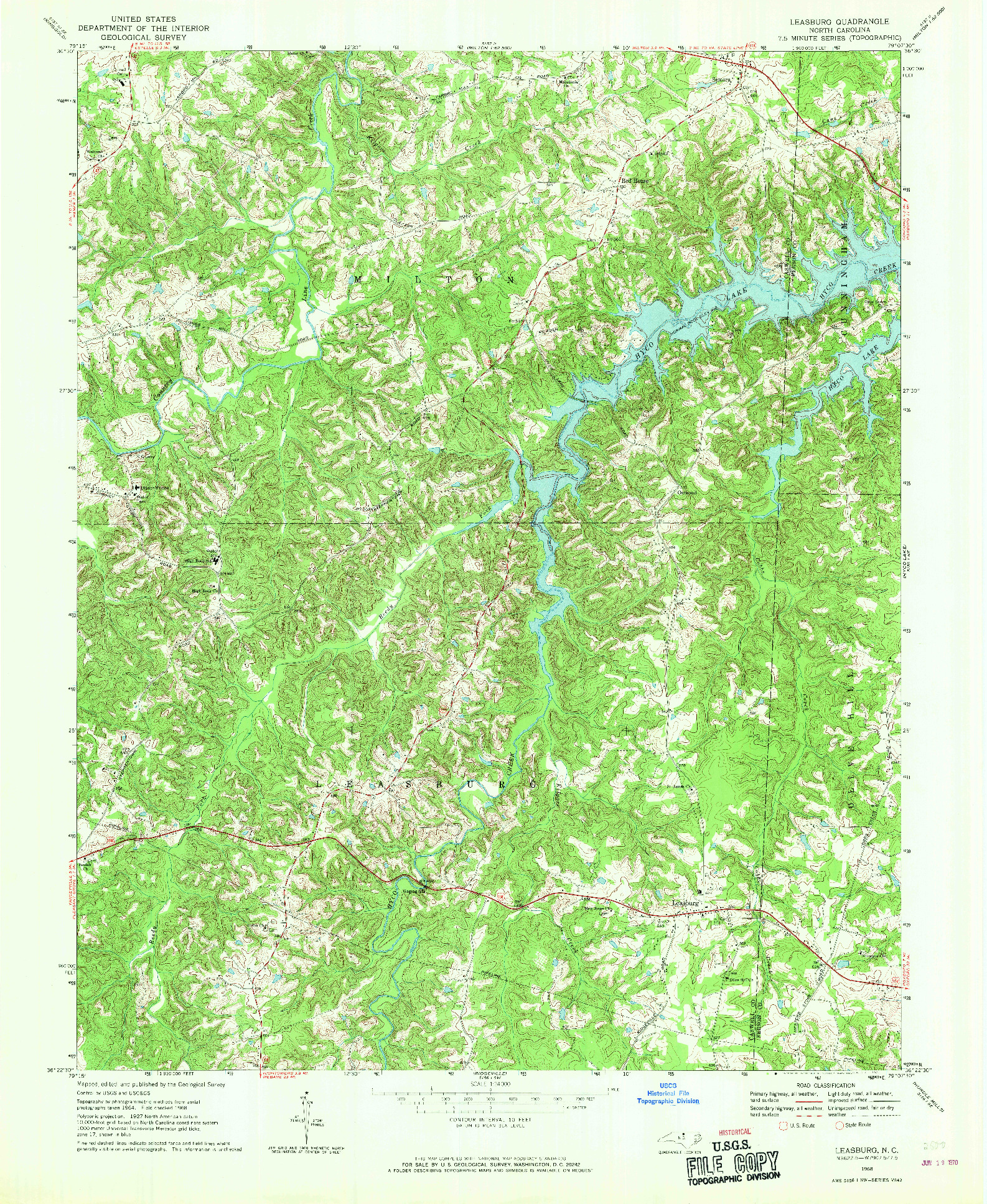 USGS 1:24000-SCALE QUADRANGLE FOR LEASBURG, NC 1968