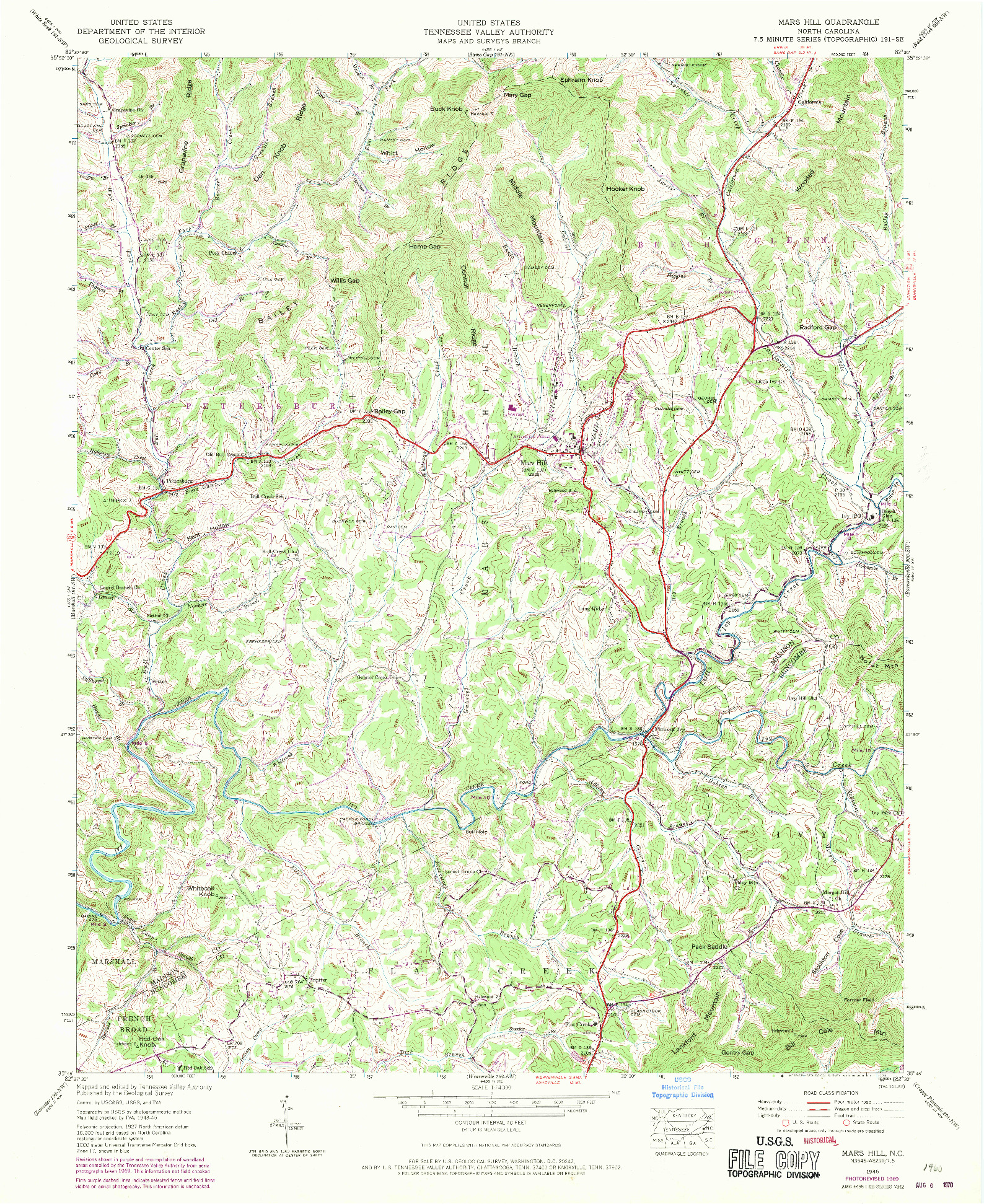 USGS 1:24000-SCALE QUADRANGLE FOR MARS HILL, NC 1945