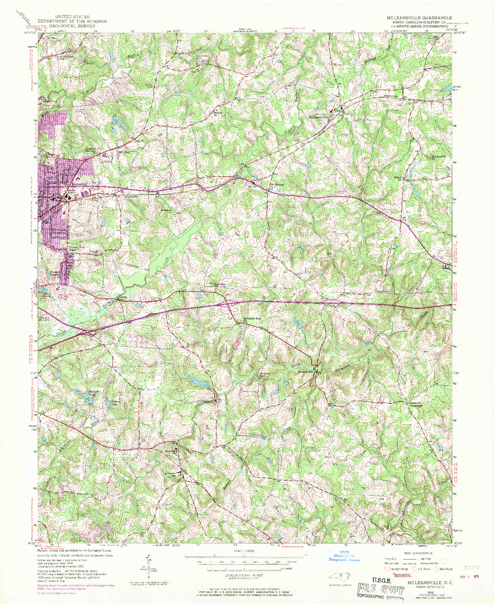 USGS 1:24000-SCALE QUADRANGLE FOR MC LEANSVILLE, NC 1952