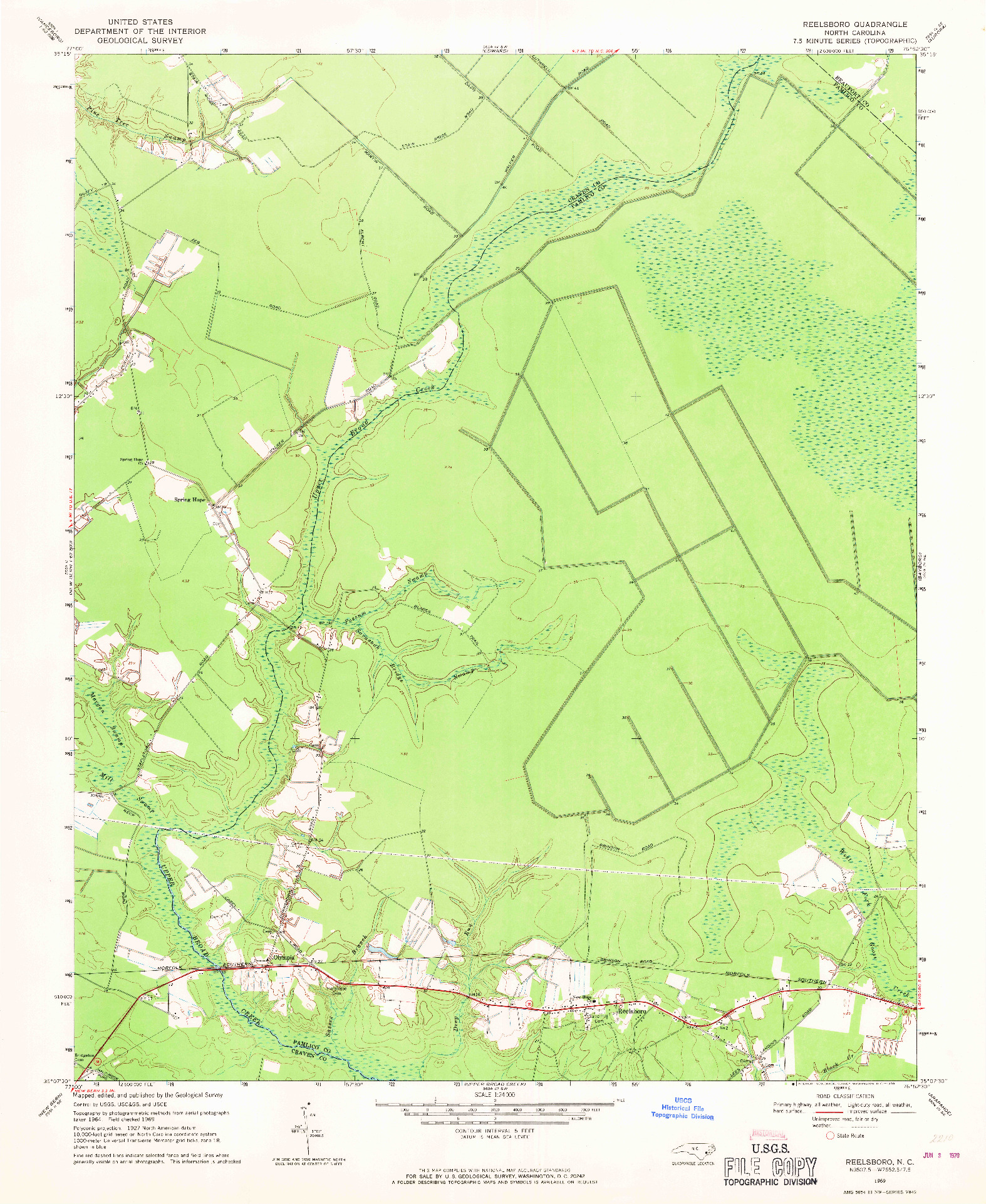 USGS 1:24000-SCALE QUADRANGLE FOR REELSBORO, NC 1969