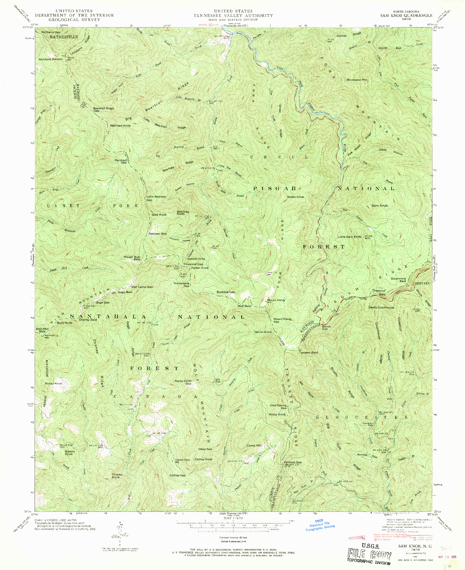 USGS 1:24000-SCALE QUADRANGLE FOR SAM KNOB, NC 1946