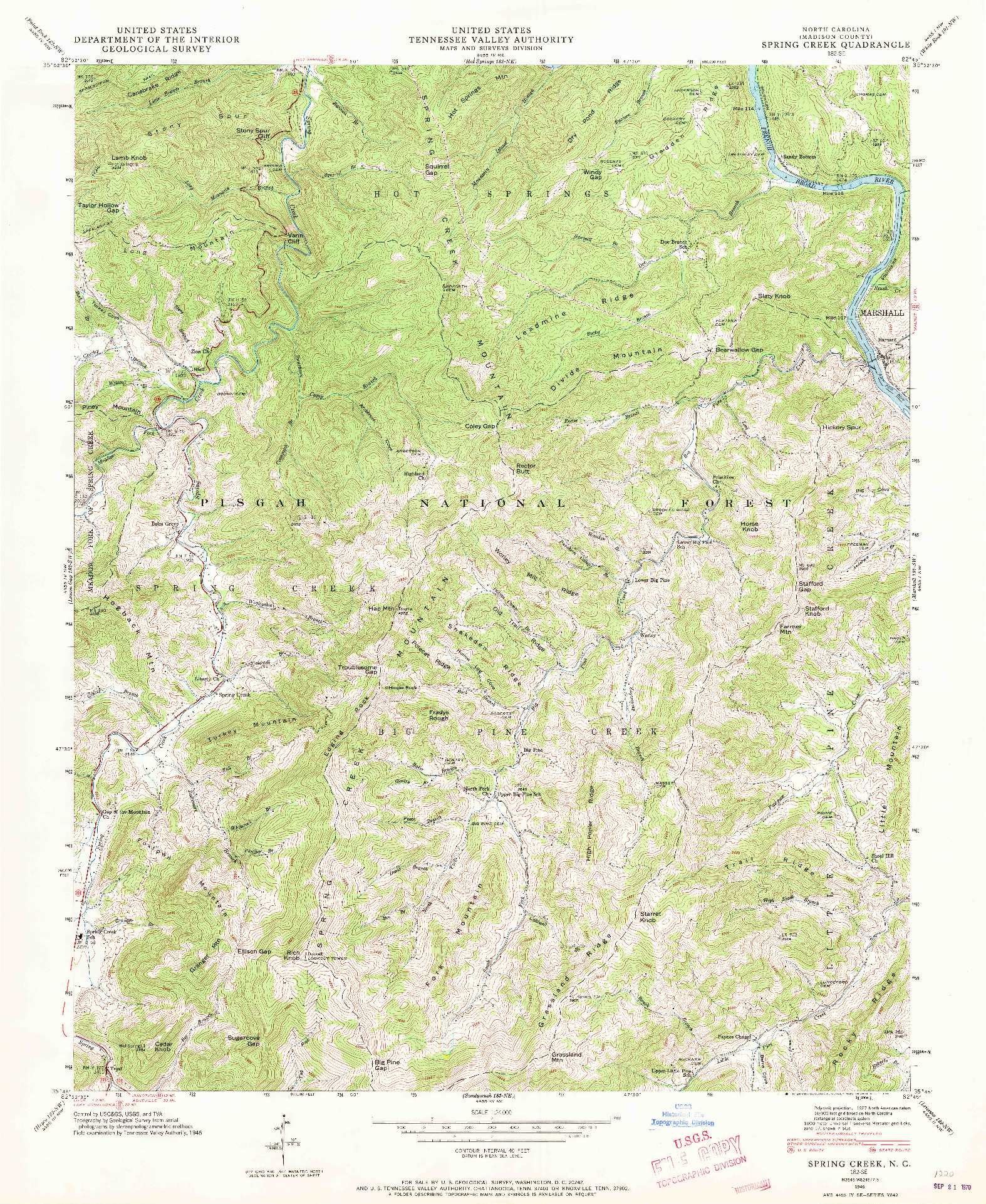 USGS 1:24000-SCALE QUADRANGLE FOR SPRING CREEK, NC 1946