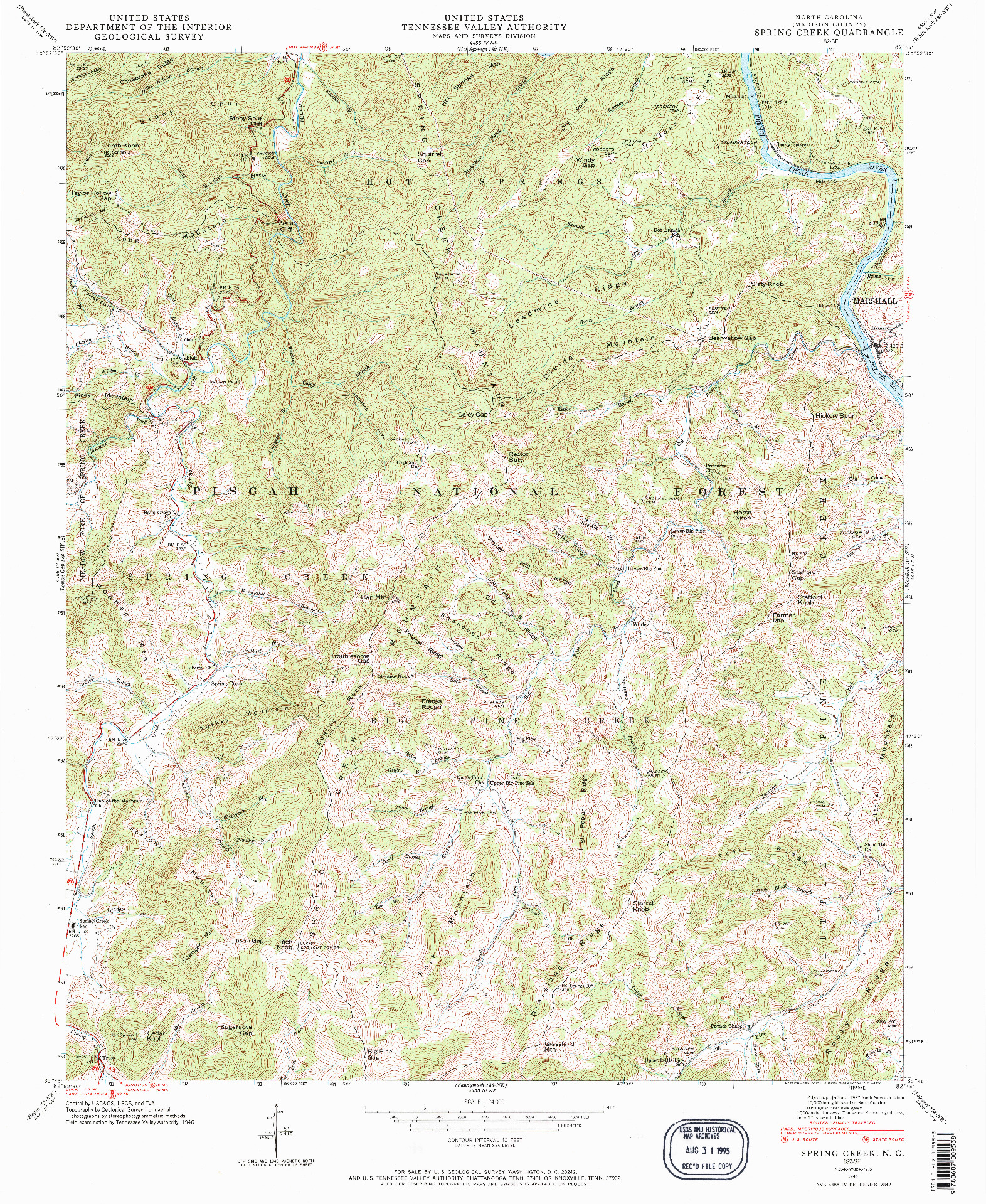 USGS 1:24000-SCALE QUADRANGLE FOR SPRING CREEK, NC 1946