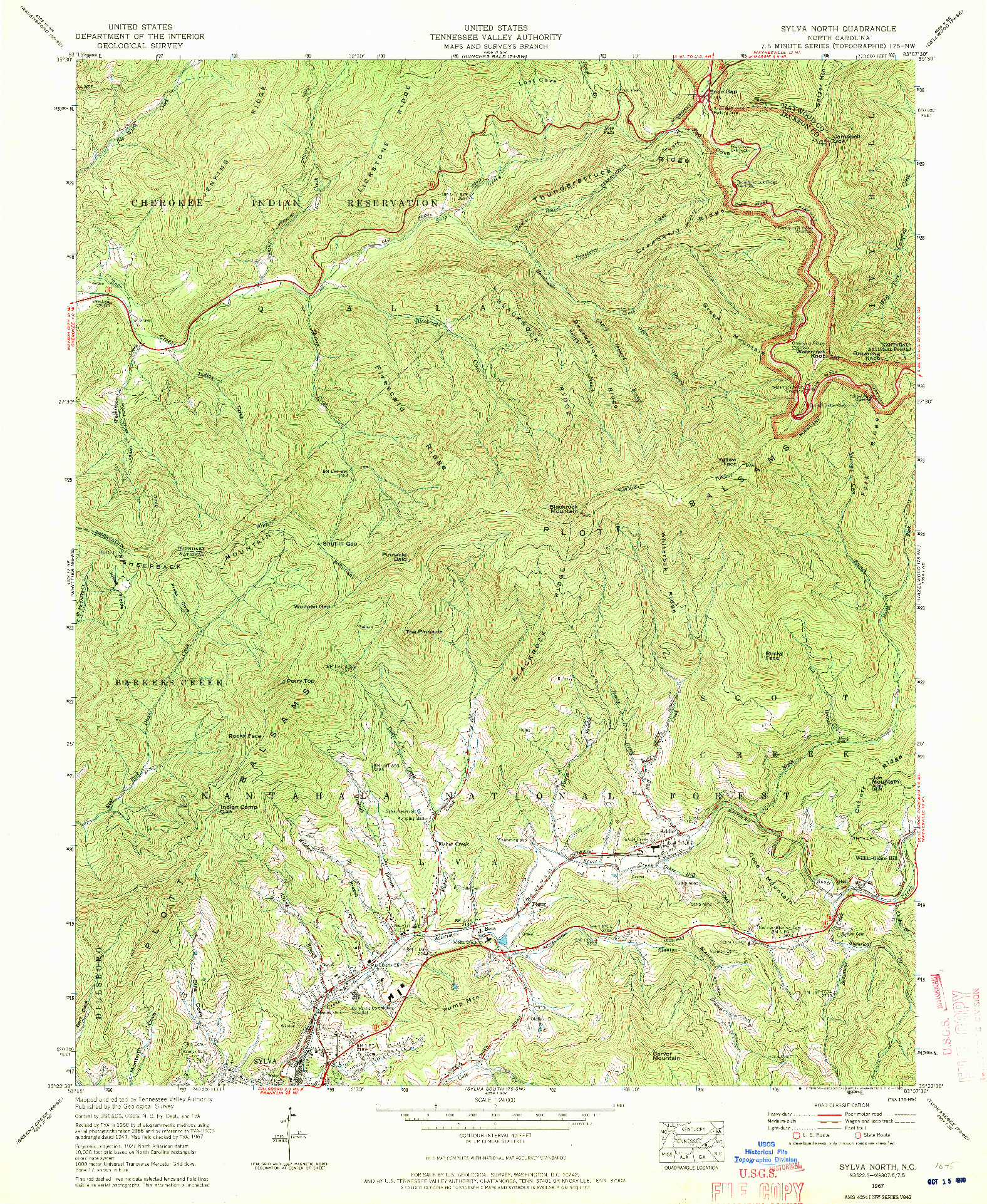 USGS 1:24000-SCALE QUADRANGLE FOR SYLVA NORTH, NC 1967