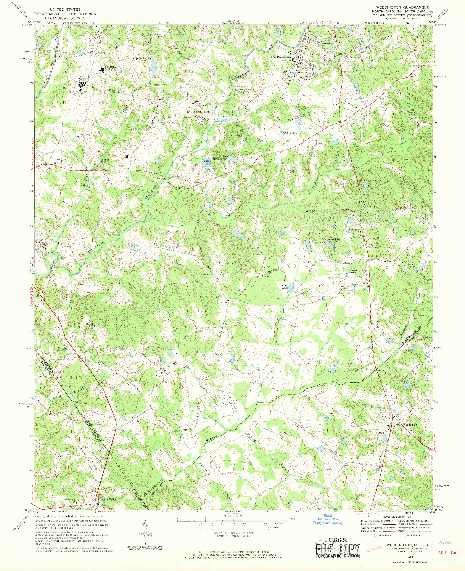 USGS 1:24000-SCALE QUADRANGLE FOR WEDDINGTON, NC 1968