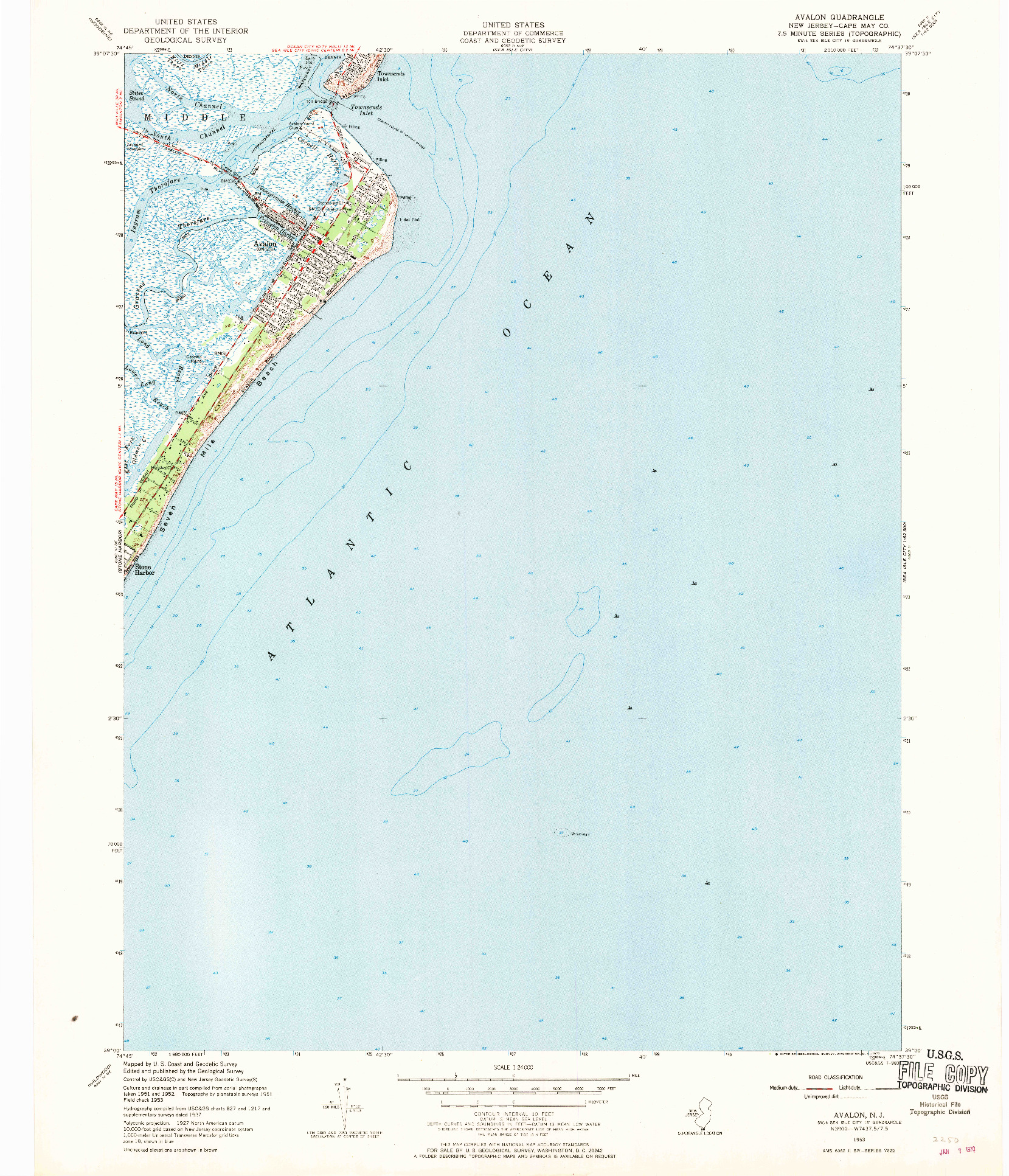 USGS 1:24000-SCALE QUADRANGLE FOR AVALON, NJ 1953