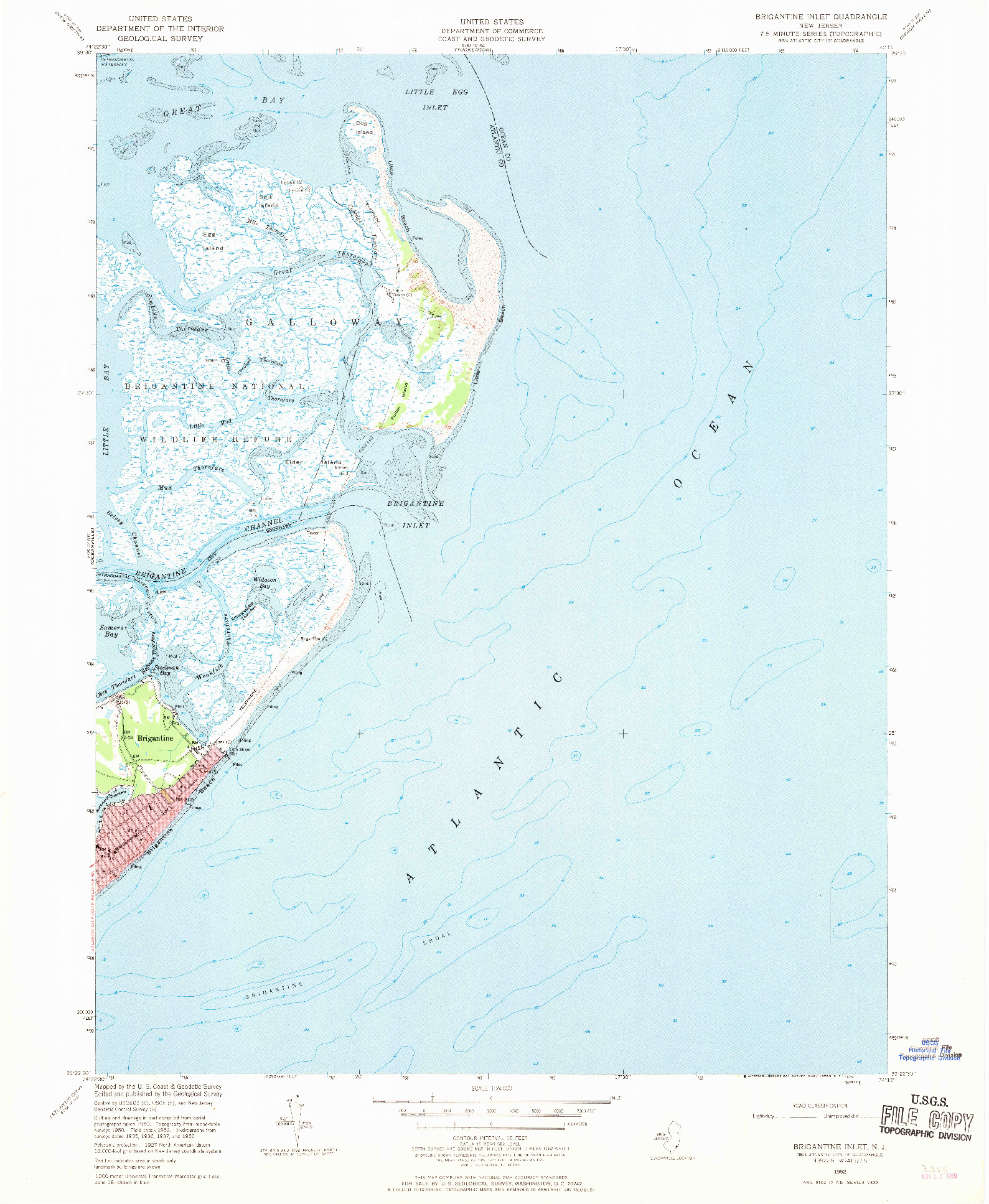 USGS 1:24000-SCALE QUADRANGLE FOR BRIGANTINE INLET, NJ 1952
