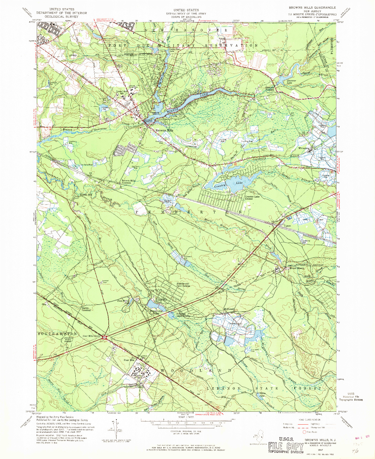 USGS 1:24000-SCALE QUADRANGLE FOR BROWNS MILLS, NJ 1957