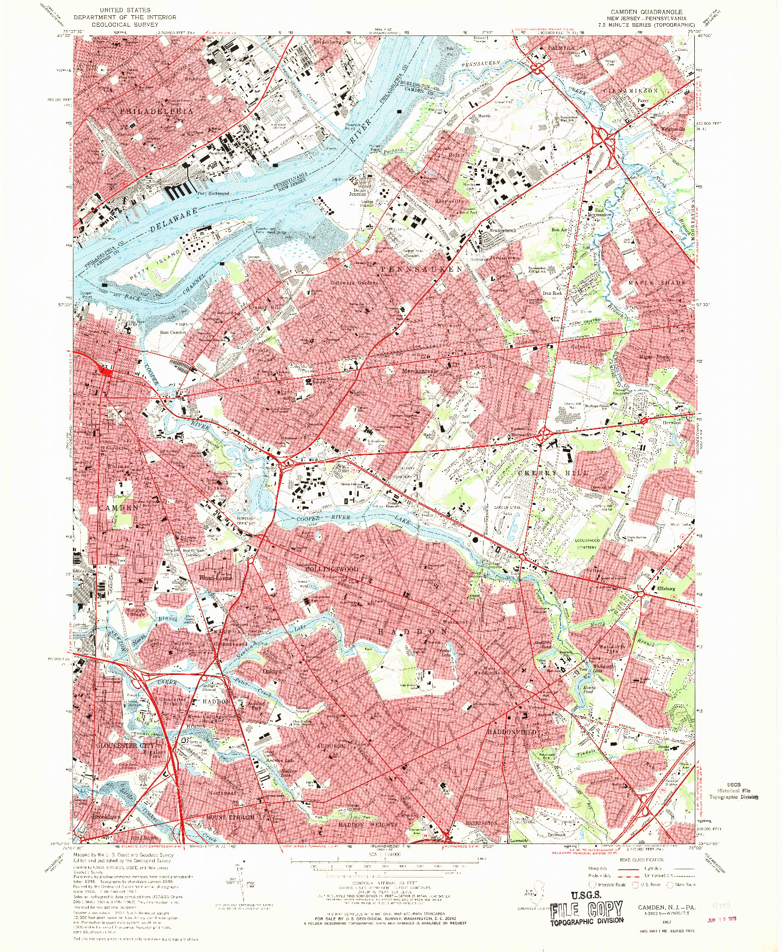 USGS 1:24000-SCALE QUADRANGLE FOR CAMDEN, NJ 1967