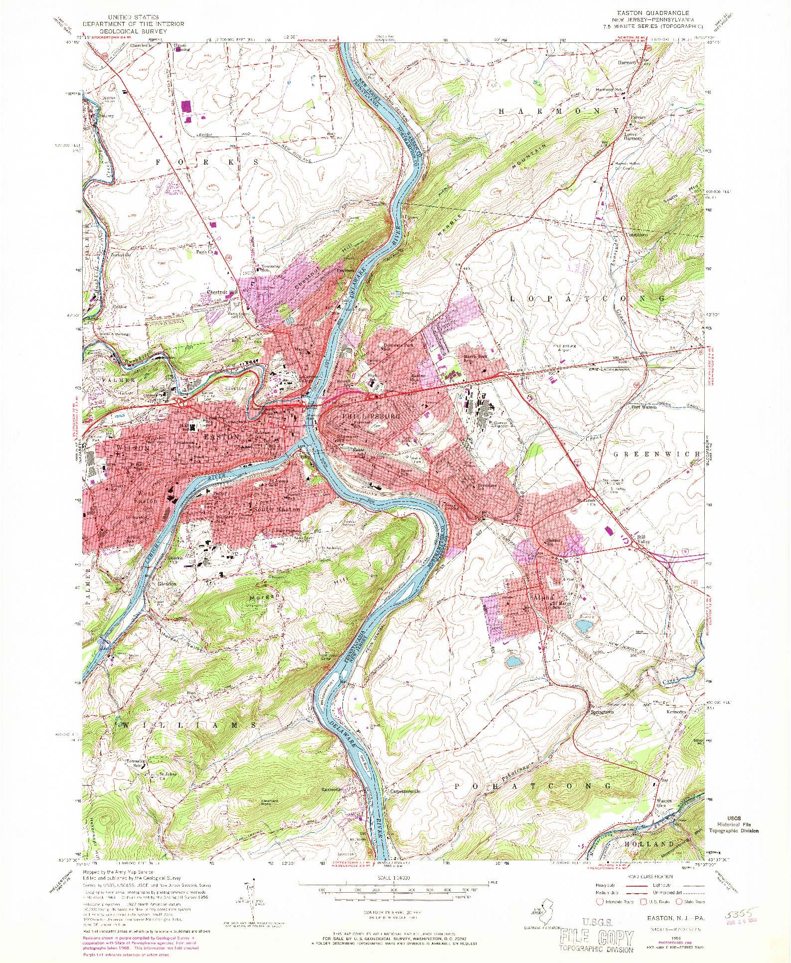 USGS 1:24000-SCALE QUADRANGLE FOR EASTON, NJ 1956