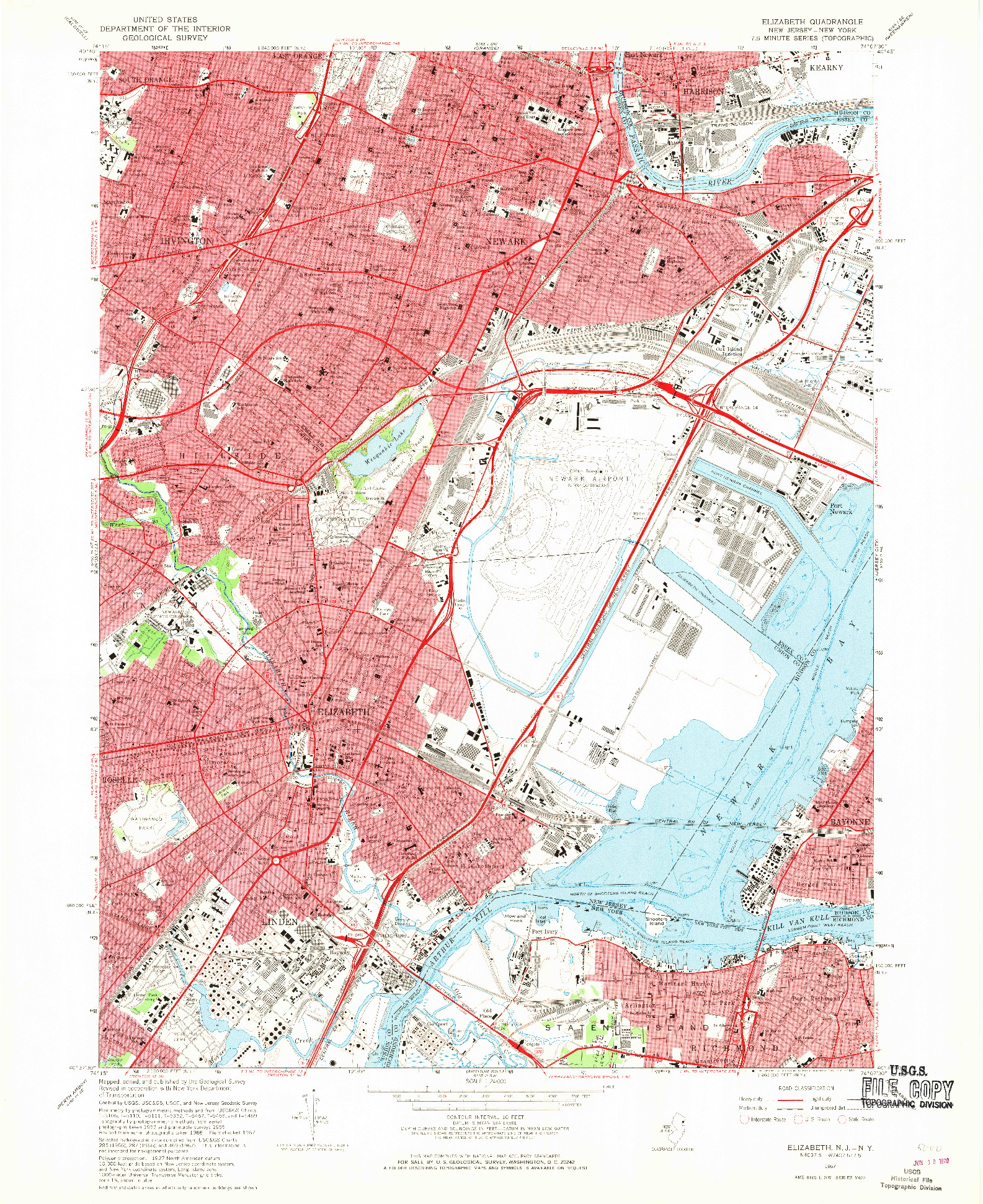 USGS 1:24000-SCALE QUADRANGLE FOR ELIZABETH, NJ 1967