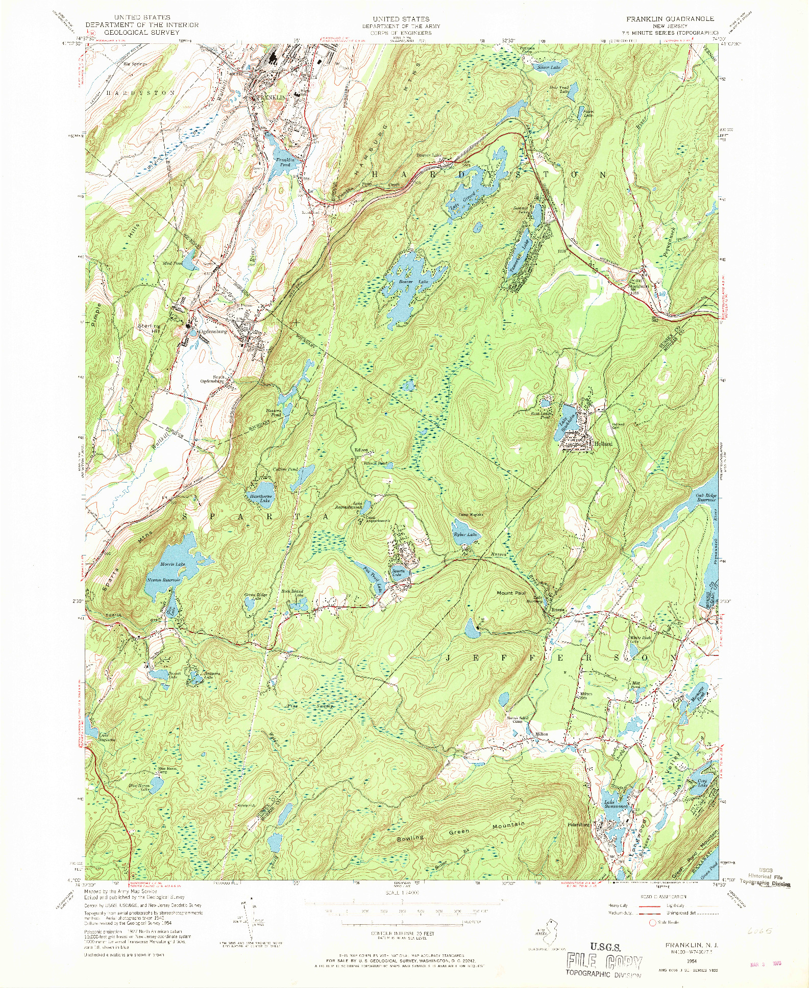 USGS 1:24000-SCALE QUADRANGLE FOR FRANKLIN, NJ 1954