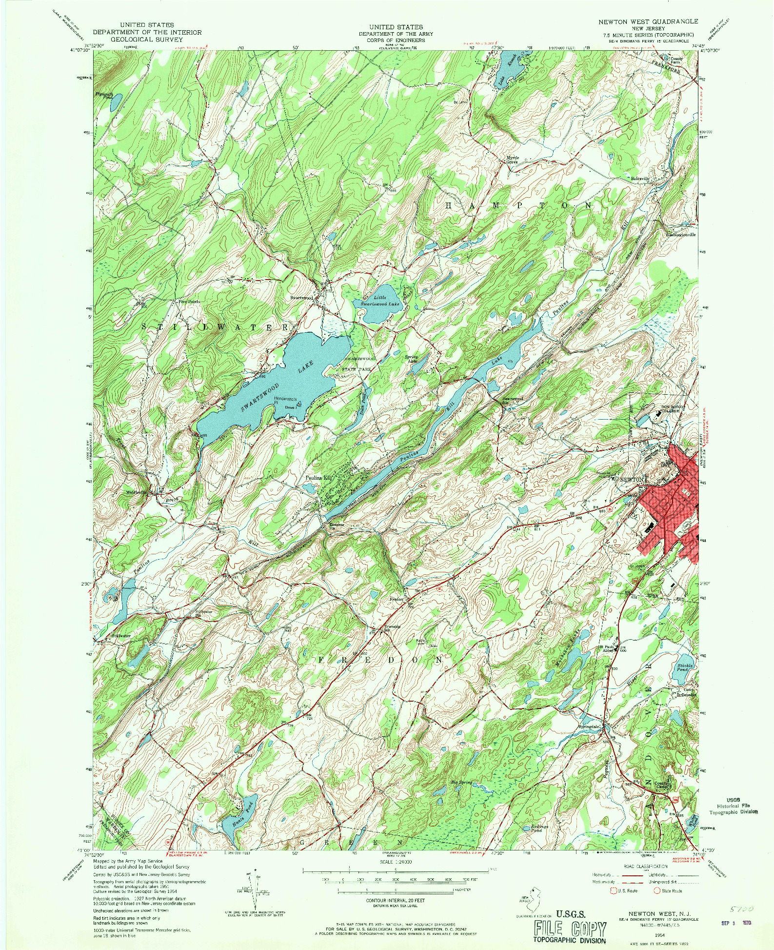 USGS 1:24000-SCALE QUADRANGLE FOR NEWTON WEST, NJ 1954