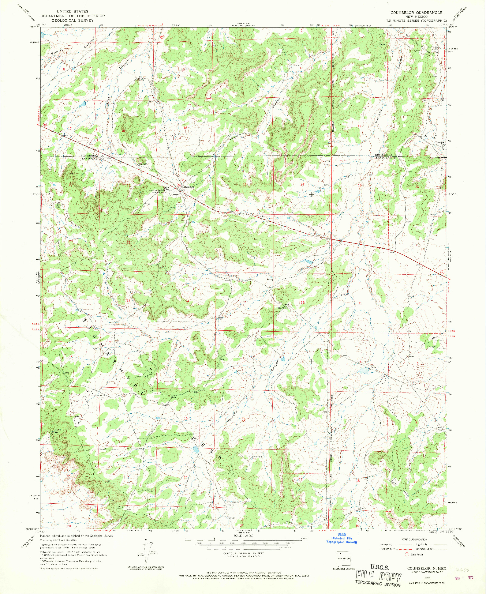 USGS 1:24000-SCALE QUADRANGLE FOR COUNSELOR, NM 1966
