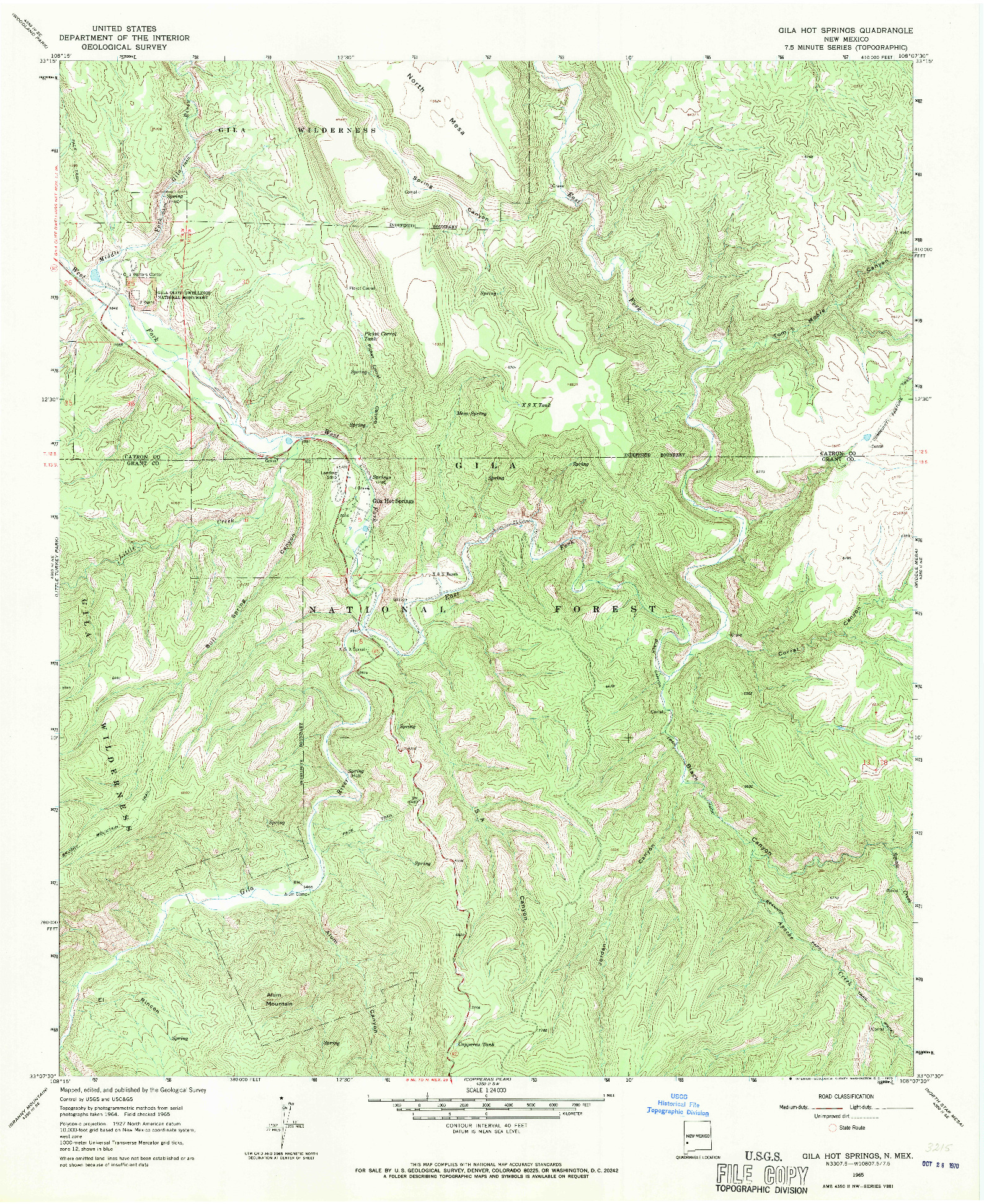 USGS 1:24000-SCALE QUADRANGLE FOR GILA HOT SPRINGS, NM 1965