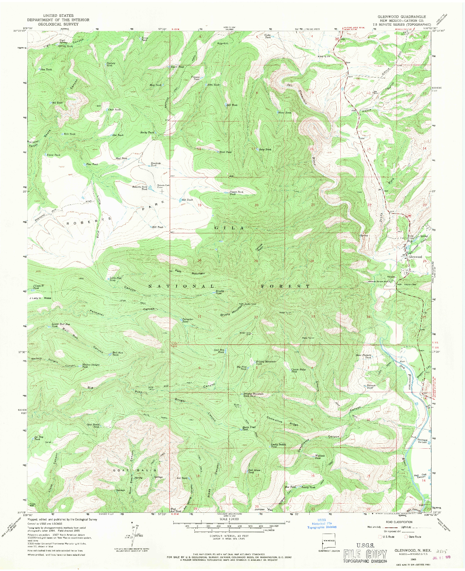 USGS 1:24000-SCALE QUADRANGLE FOR GLENWOOD, NM 1965