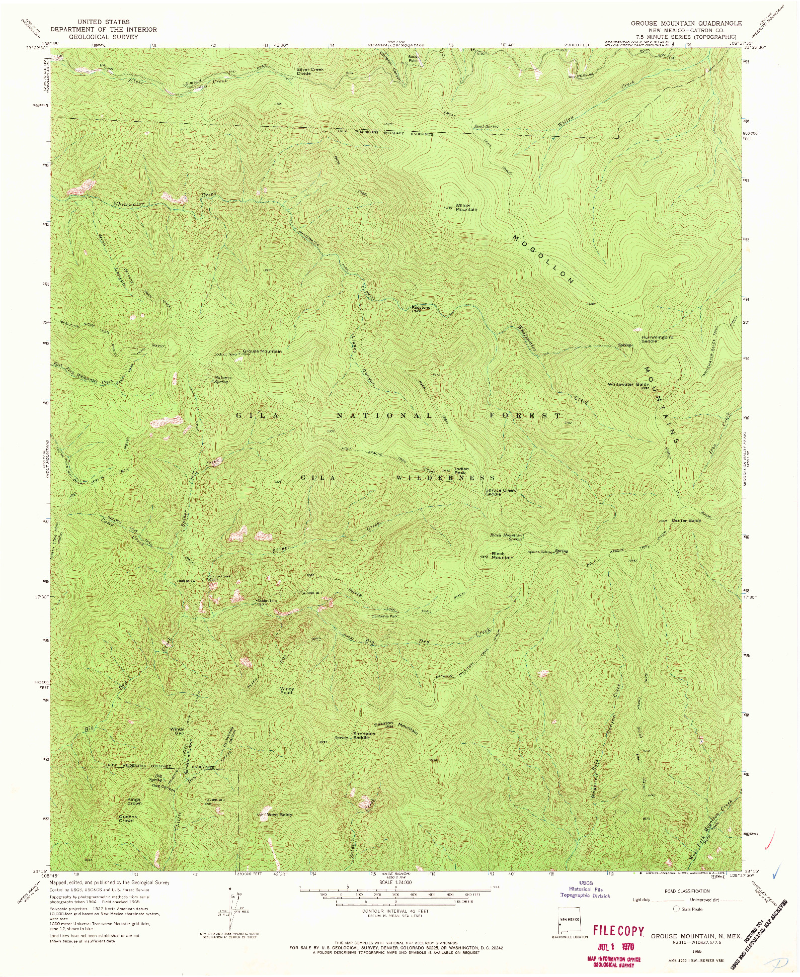 USGS 1:24000-SCALE QUADRANGLE FOR GROUSE MOUNTAIN, NM 1965