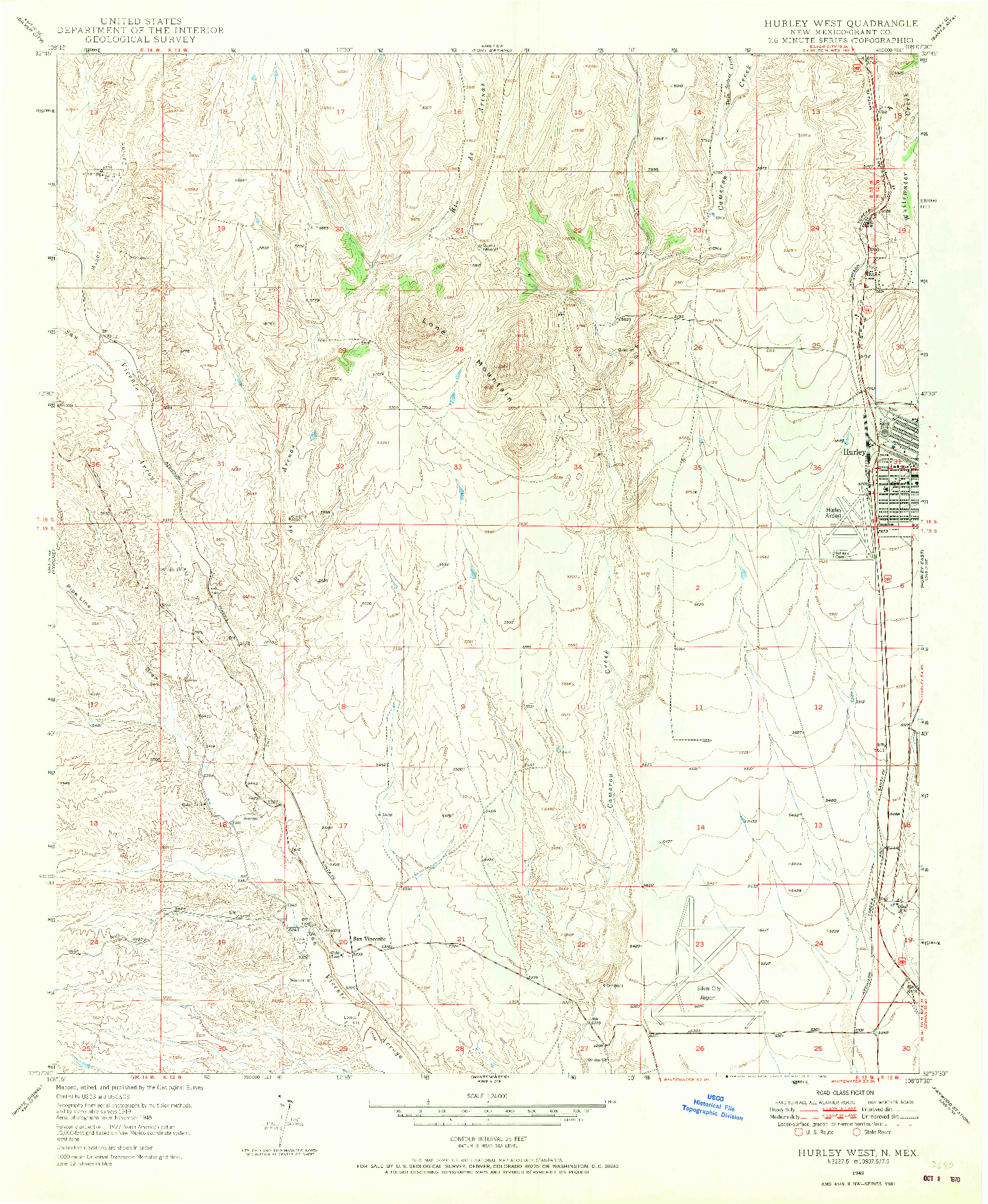 USGS 1:24000-SCALE QUADRANGLE FOR HURLEY WEST, NM 1949