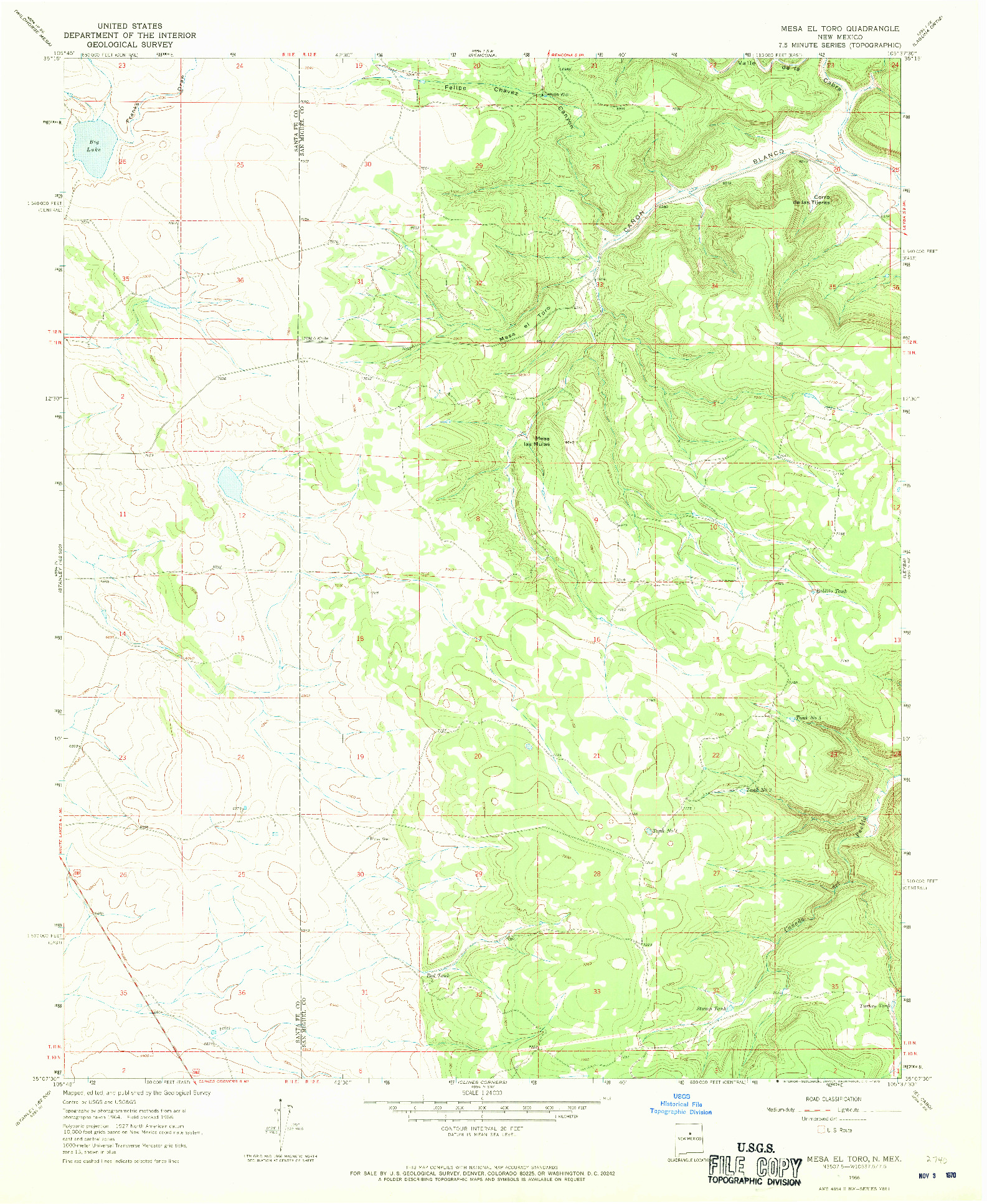 USGS 1:24000-SCALE QUADRANGLE FOR MESA EL TORO, NM 1966