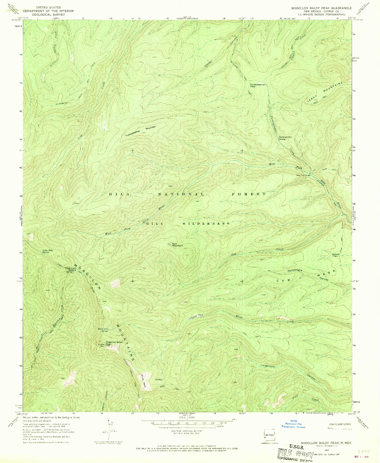USGS 1:24000-SCALE QUADRANGLE FOR MOGOLLON BALDY PEAK, NM 1965