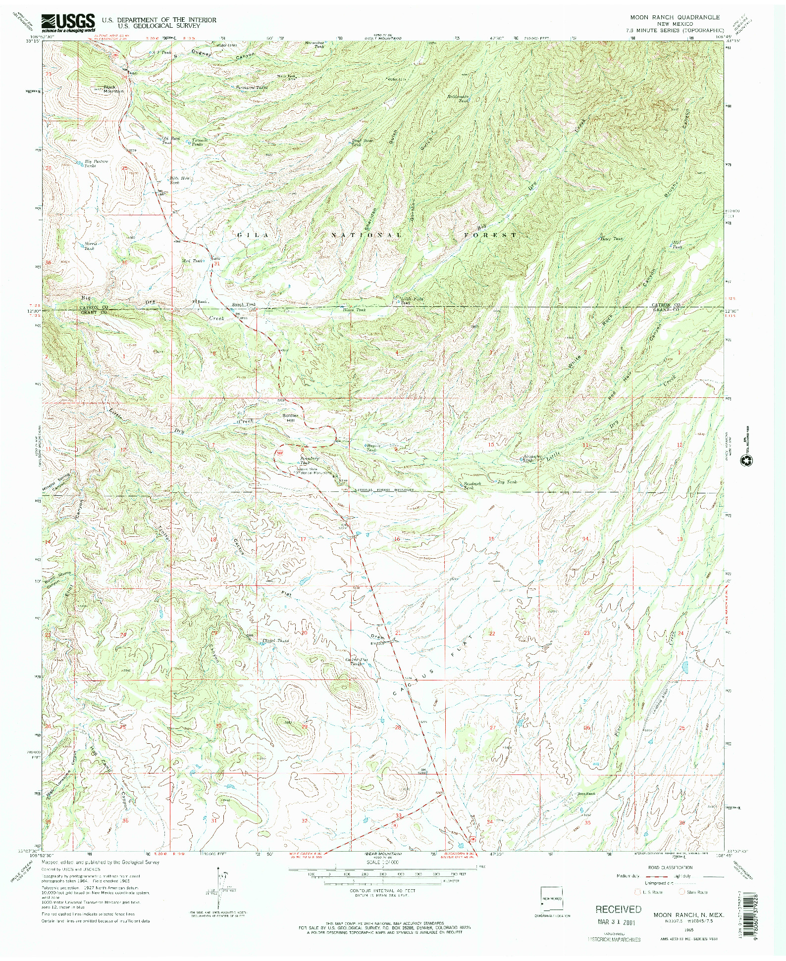 USGS 1:24000-SCALE QUADRANGLE FOR MOON RANCH, NM 1965