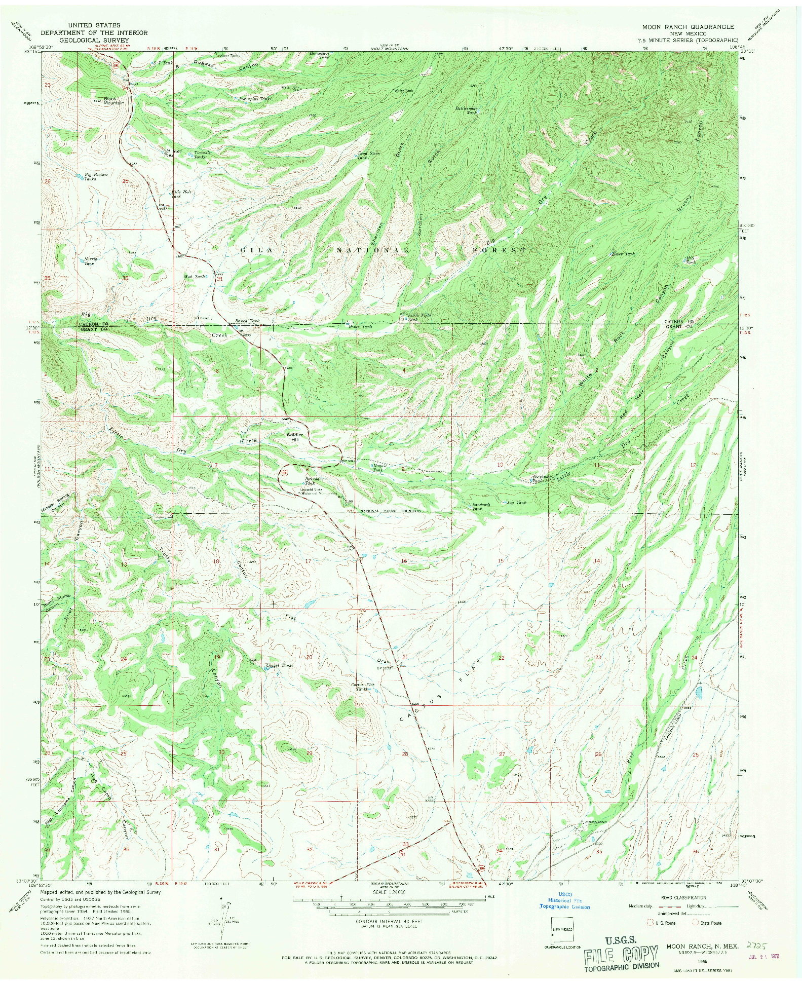 USGS 1:24000-SCALE QUADRANGLE FOR MOON RANCH, NM 1965