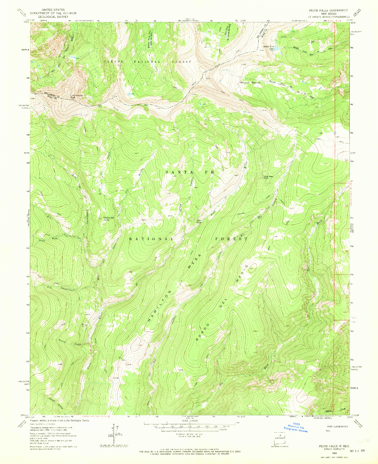 USGS 1:24000-SCALE QUADRANGLE FOR PECOS FALLS, NM 1963