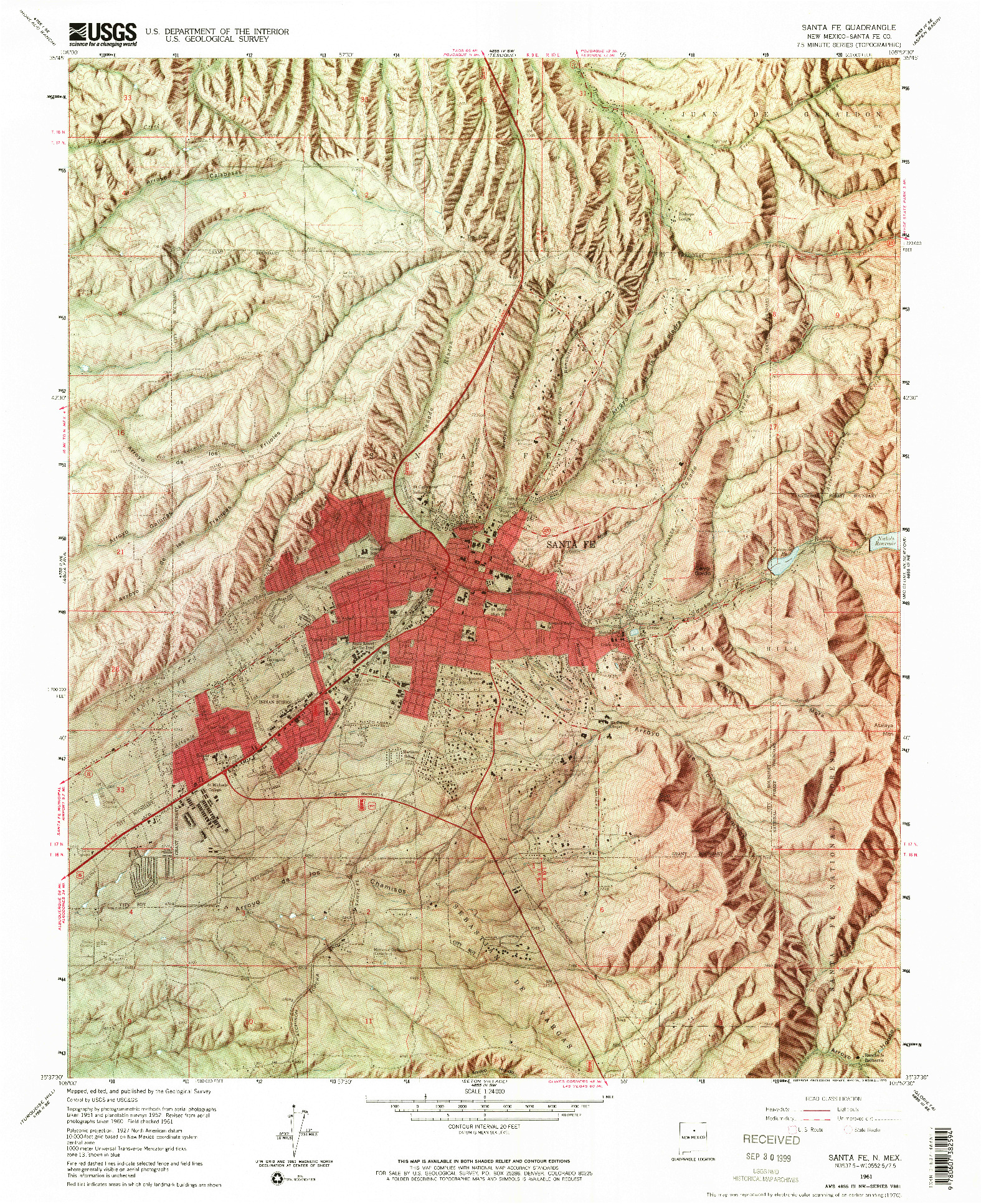 USGS 1:24000-SCALE QUADRANGLE FOR SANTA FE, NM 1961