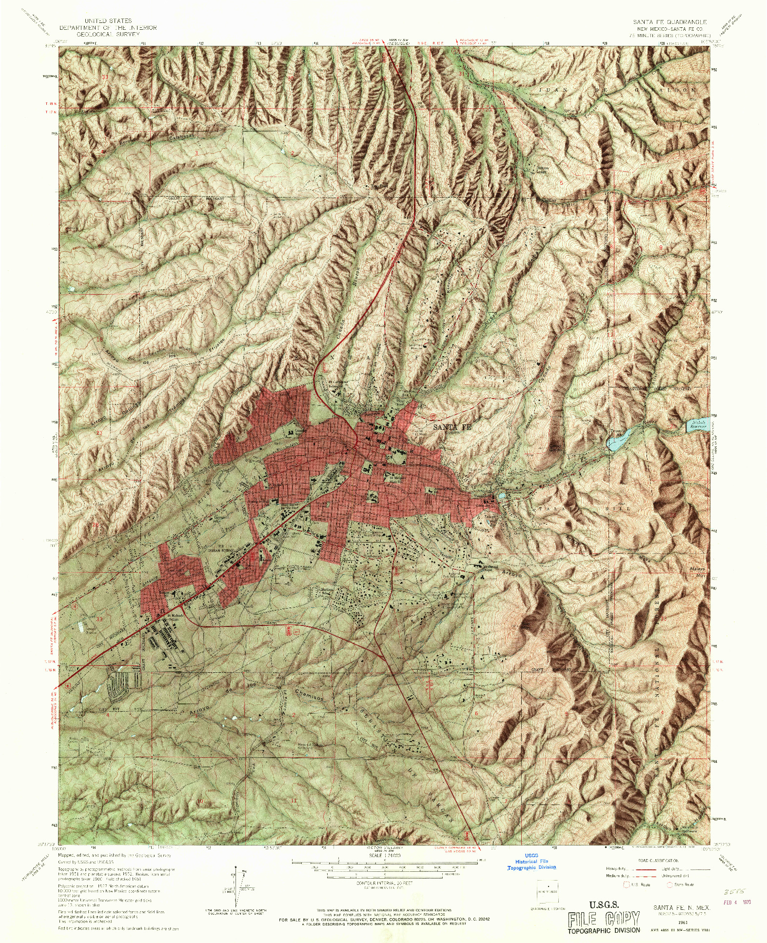 USGS 1:24000-SCALE QUADRANGLE FOR SANTA FE, NM 1961