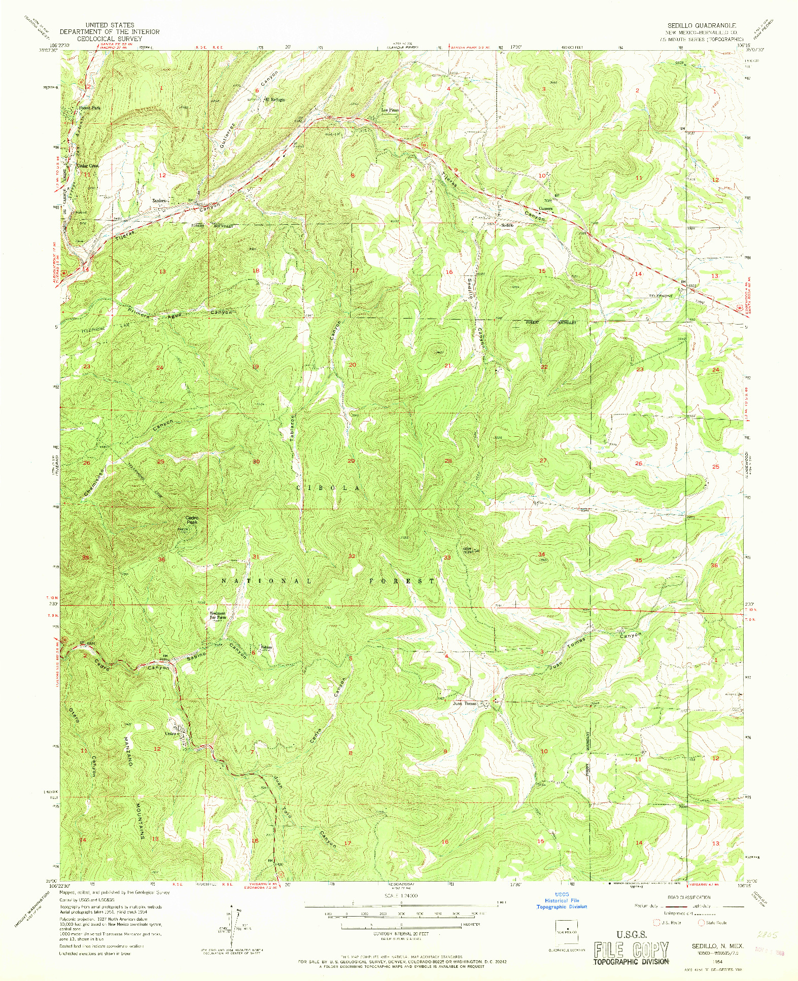 USGS 1:24000-SCALE QUADRANGLE FOR SEDILLO, NM 1954