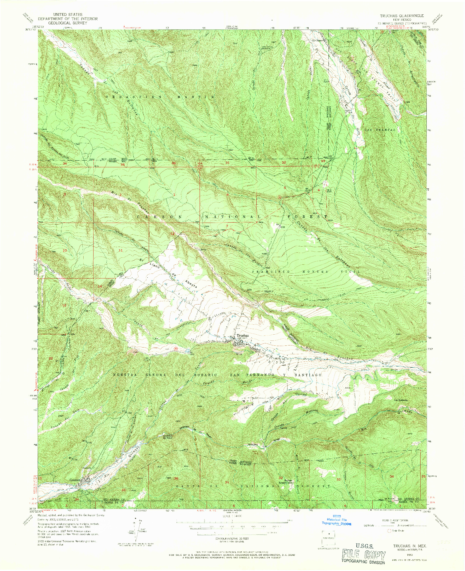 USGS 1:24000-SCALE QUADRANGLE FOR TRUCHAS, NM 1953