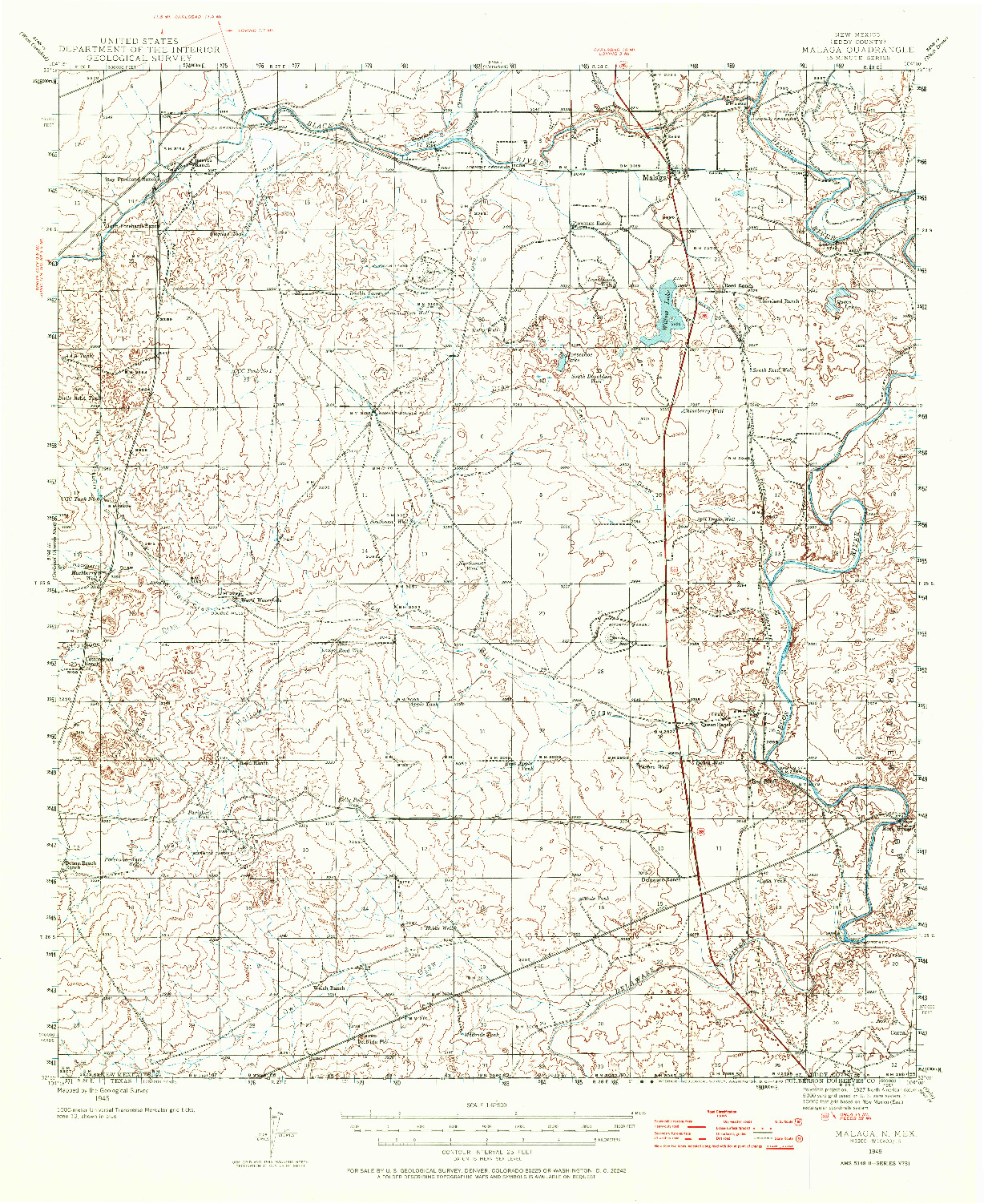 USGS 1:62500-SCALE QUADRANGLE FOR MALAGA, NM 1945