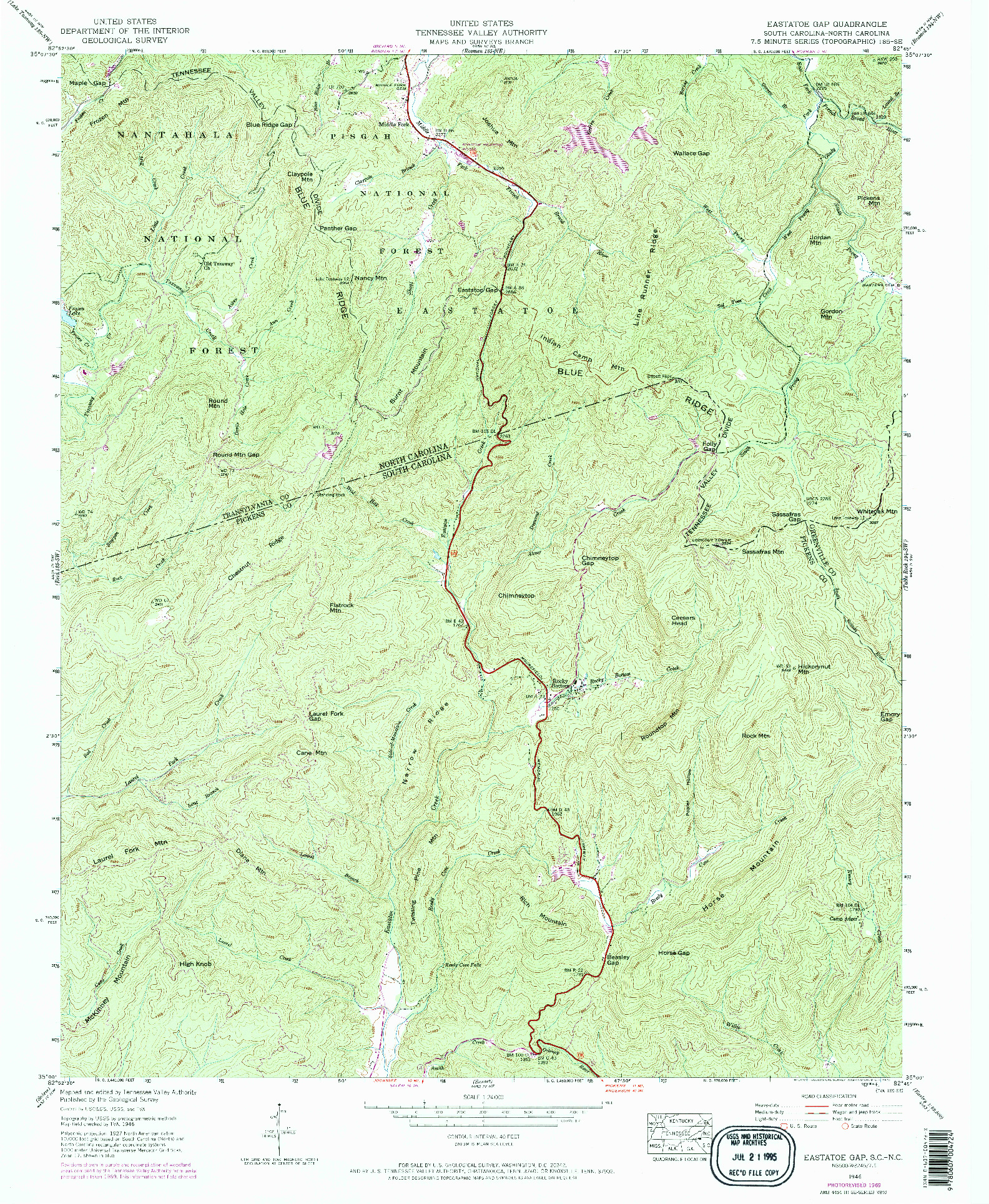 USGS 1:24000-SCALE QUADRANGLE FOR EASTATOE GAP, SC 1946