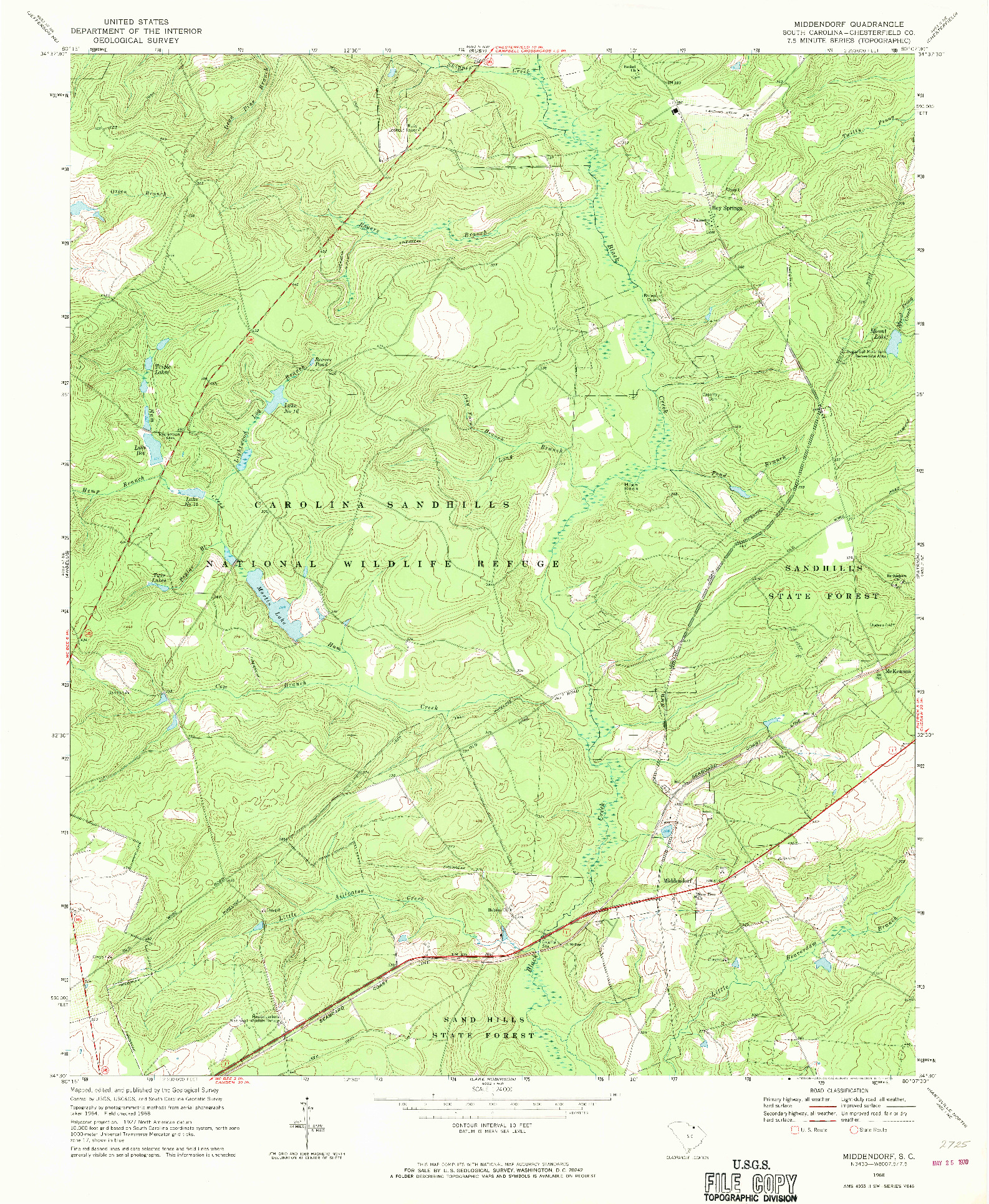 USGS 1:24000-SCALE QUADRANGLE FOR MIDDENDORF, SC 1968