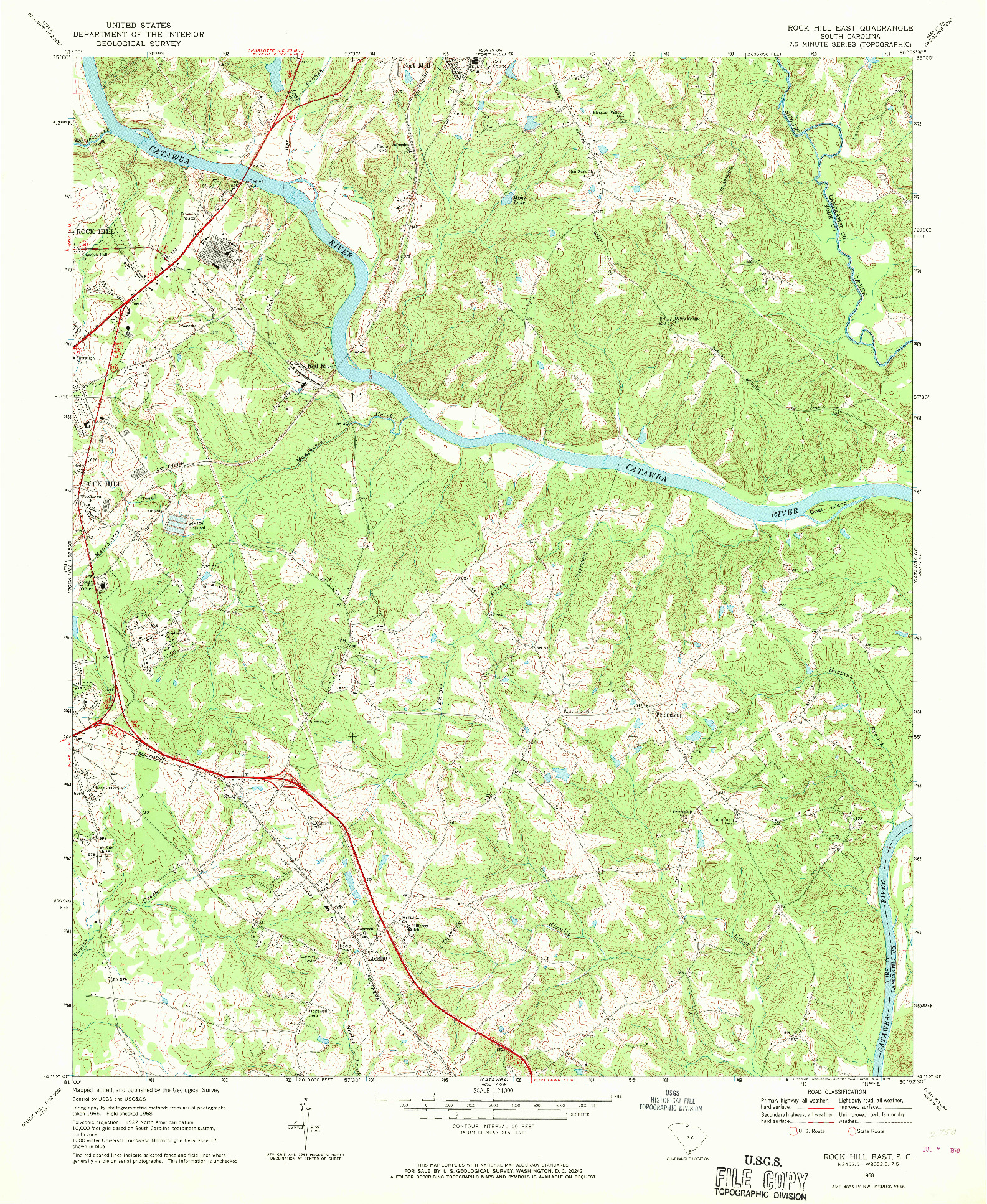 USGS 1:24000-SCALE QUADRANGLE FOR ROCK HILL EAST, SC 1968