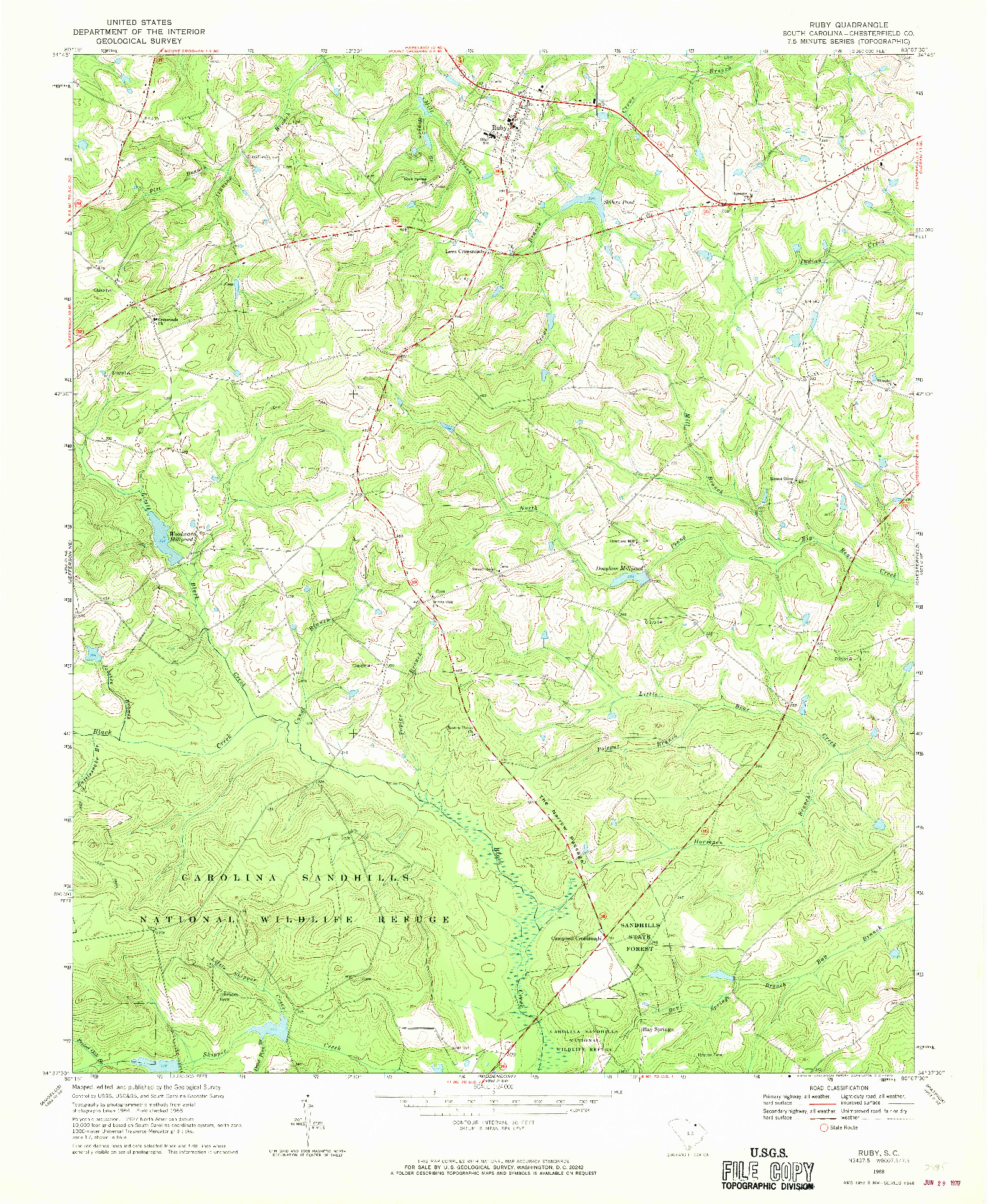 USGS 1:24000-SCALE QUADRANGLE FOR RUBY, SC 1968