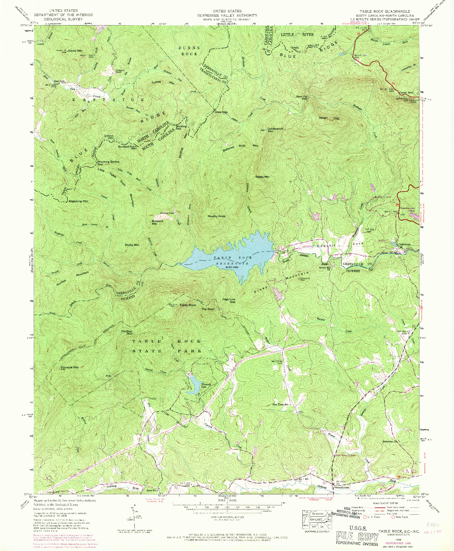 USGS 1:24000-SCALE QUADRANGLE FOR TABLE ROCK, SC 1946