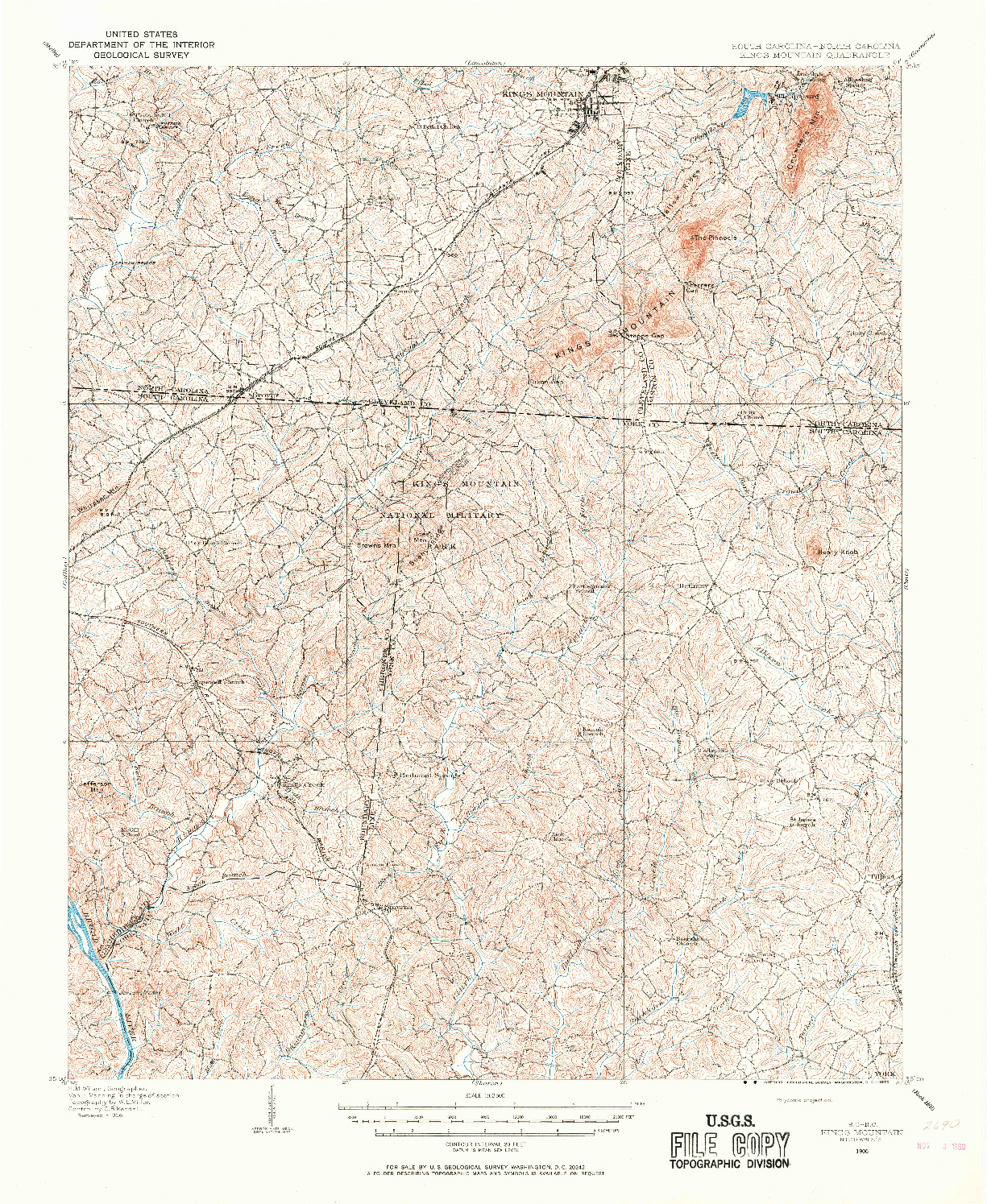 USGS 1:62500-SCALE QUADRANGLE FOR KINGS MOUNTAIN, SC 1906