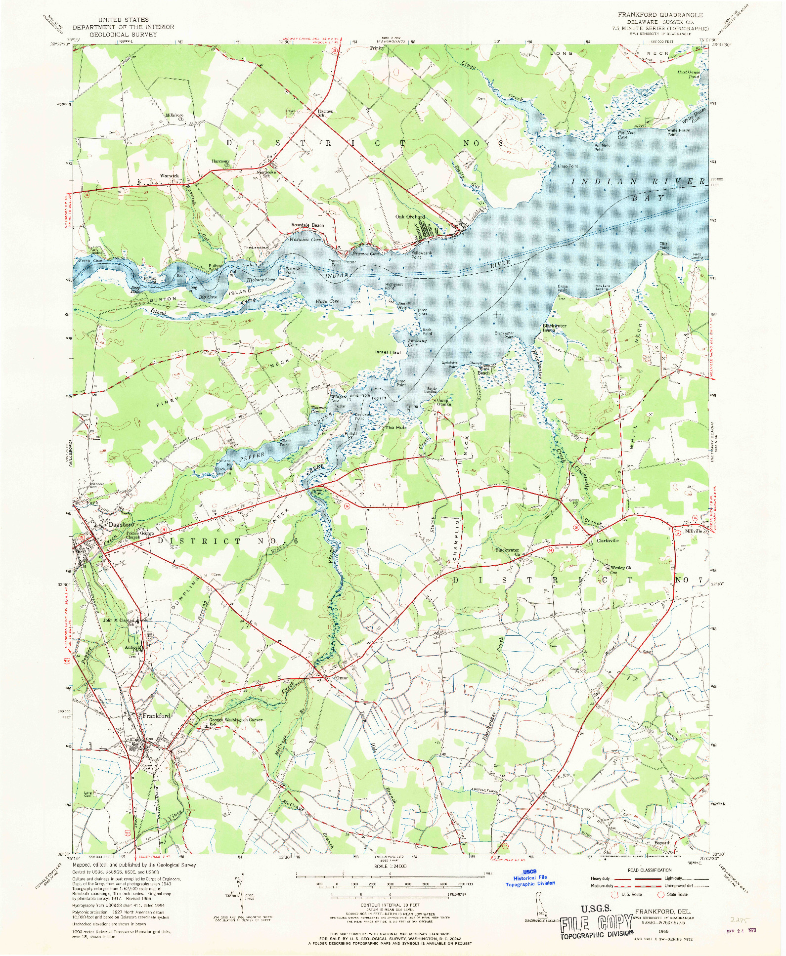 USGS 1:24000-SCALE QUADRANGLE FOR FRANKFORD, DE 1955