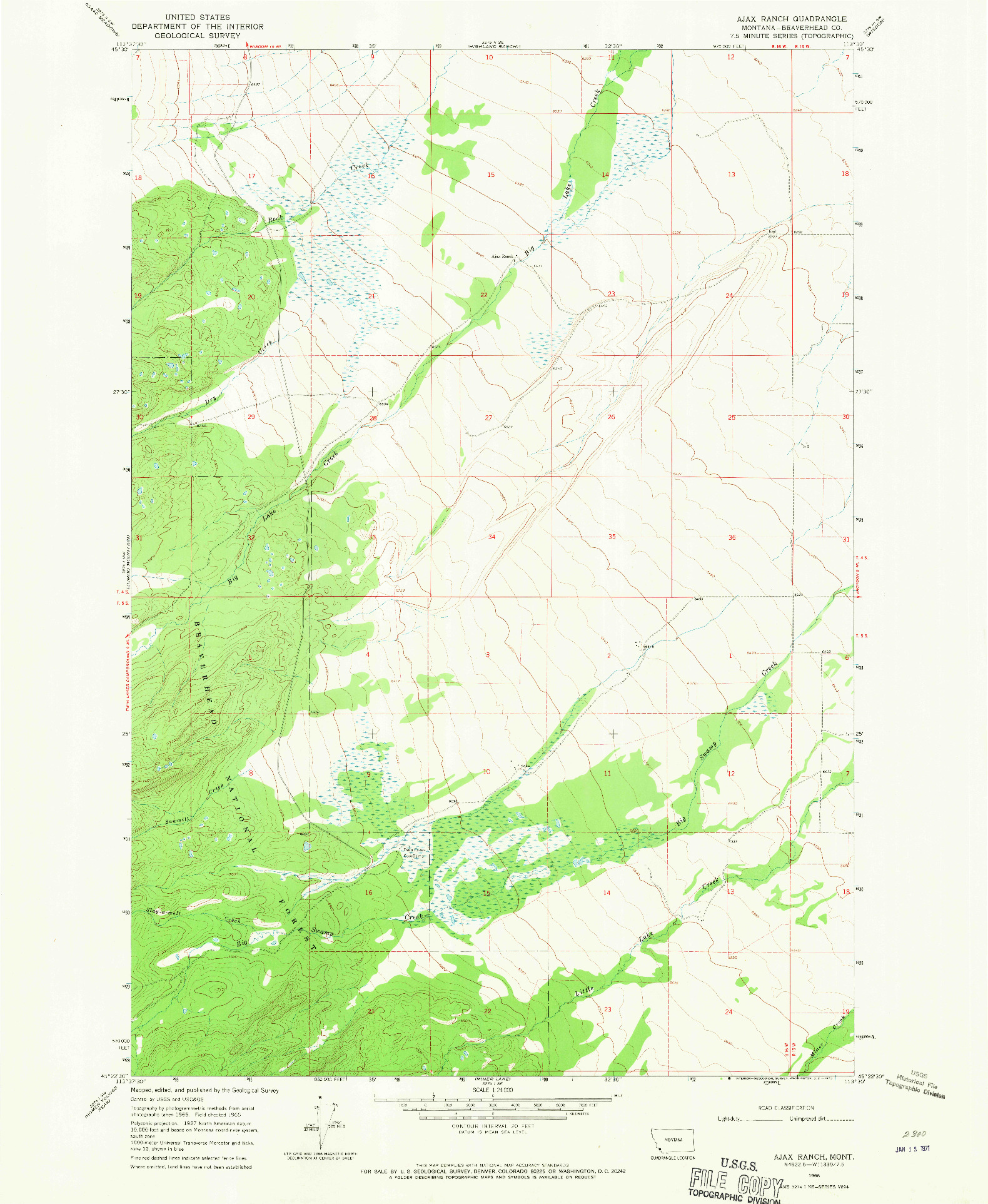USGS 1:24000-SCALE QUADRANGLE FOR AJAX RANCH, MT 1966
