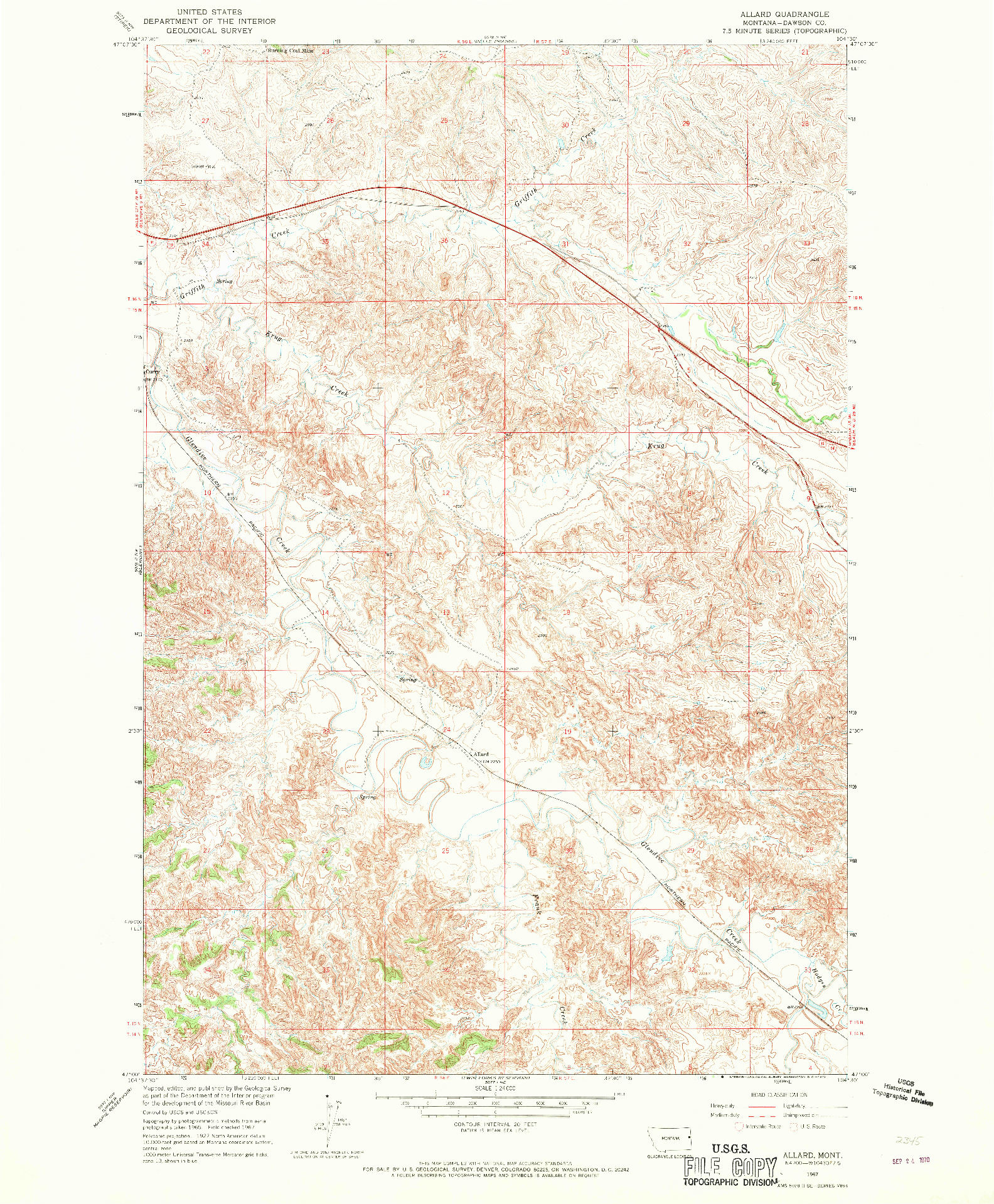 USGS 1:24000-SCALE QUADRANGLE FOR ALLARD, MT 1967