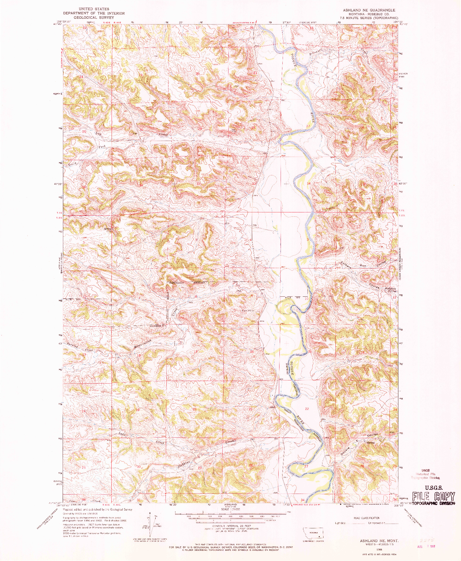 USGS 1:24000-SCALE QUADRANGLE FOR ASHLAND NE, MT 1966