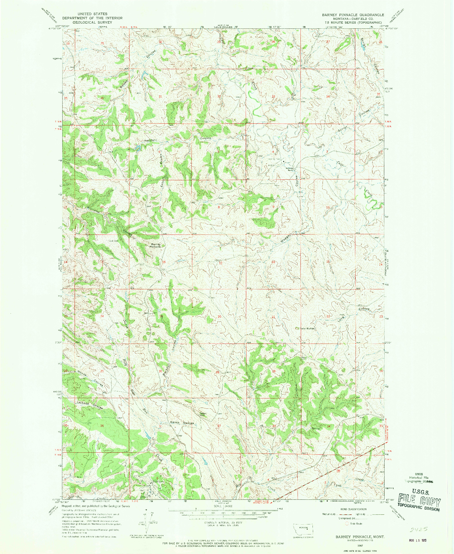 USGS 1:24000-SCALE QUADRANGLE FOR BARNEY PINNACLE, MT 1967