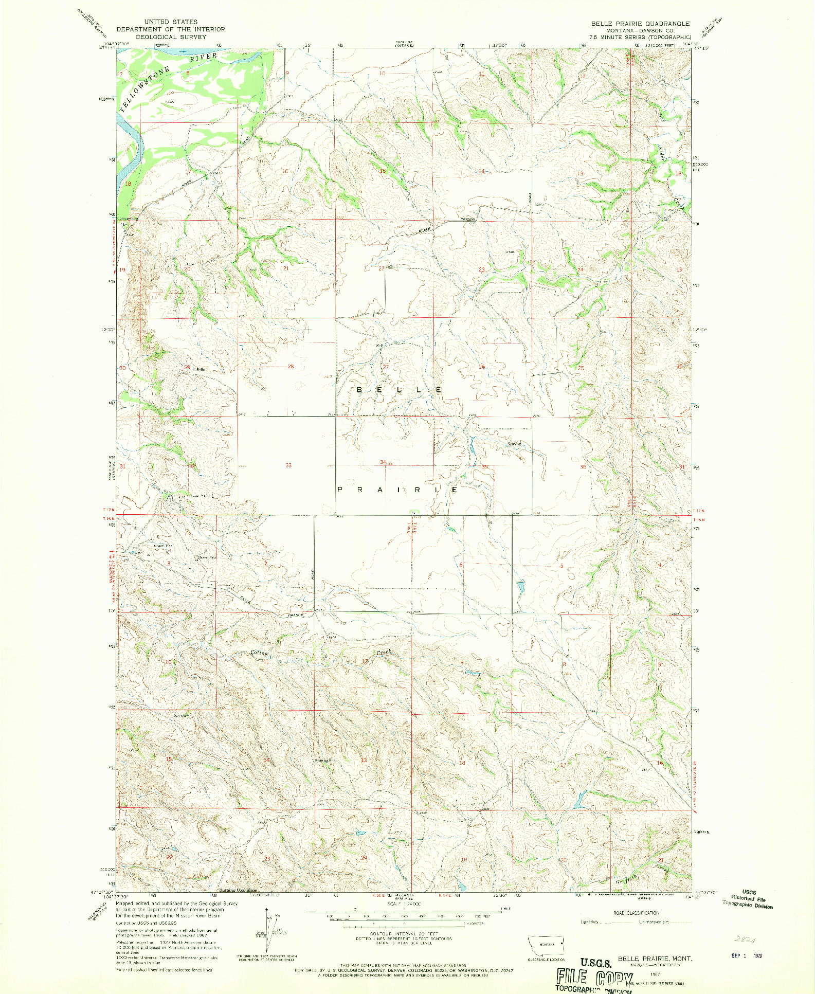 USGS 1:24000-SCALE QUADRANGLE FOR BELLE PRAIRIE, MT 1967